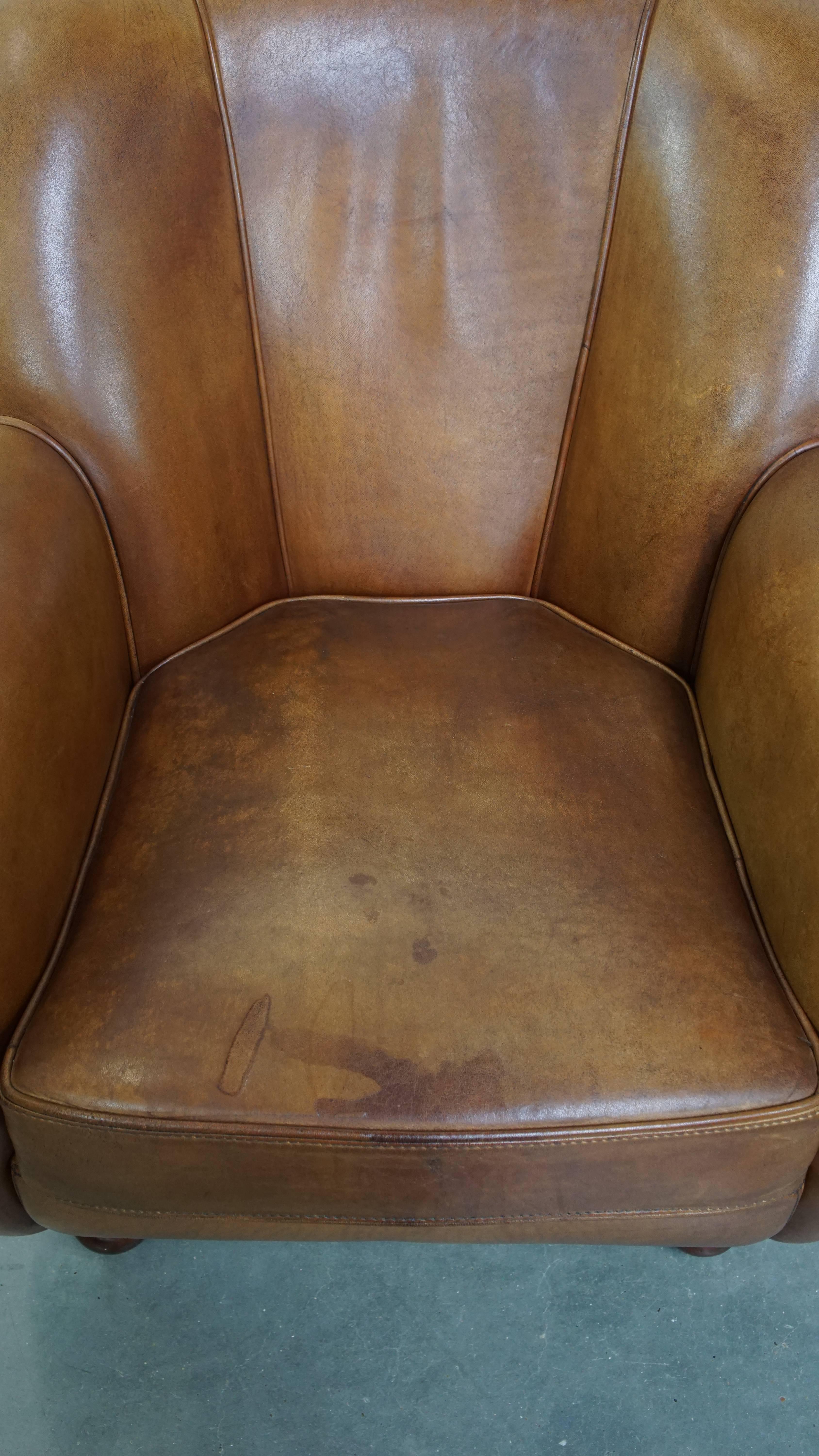 Contemporary Design Armchair Made from High-Quality Sheepskin Leather For Sale
