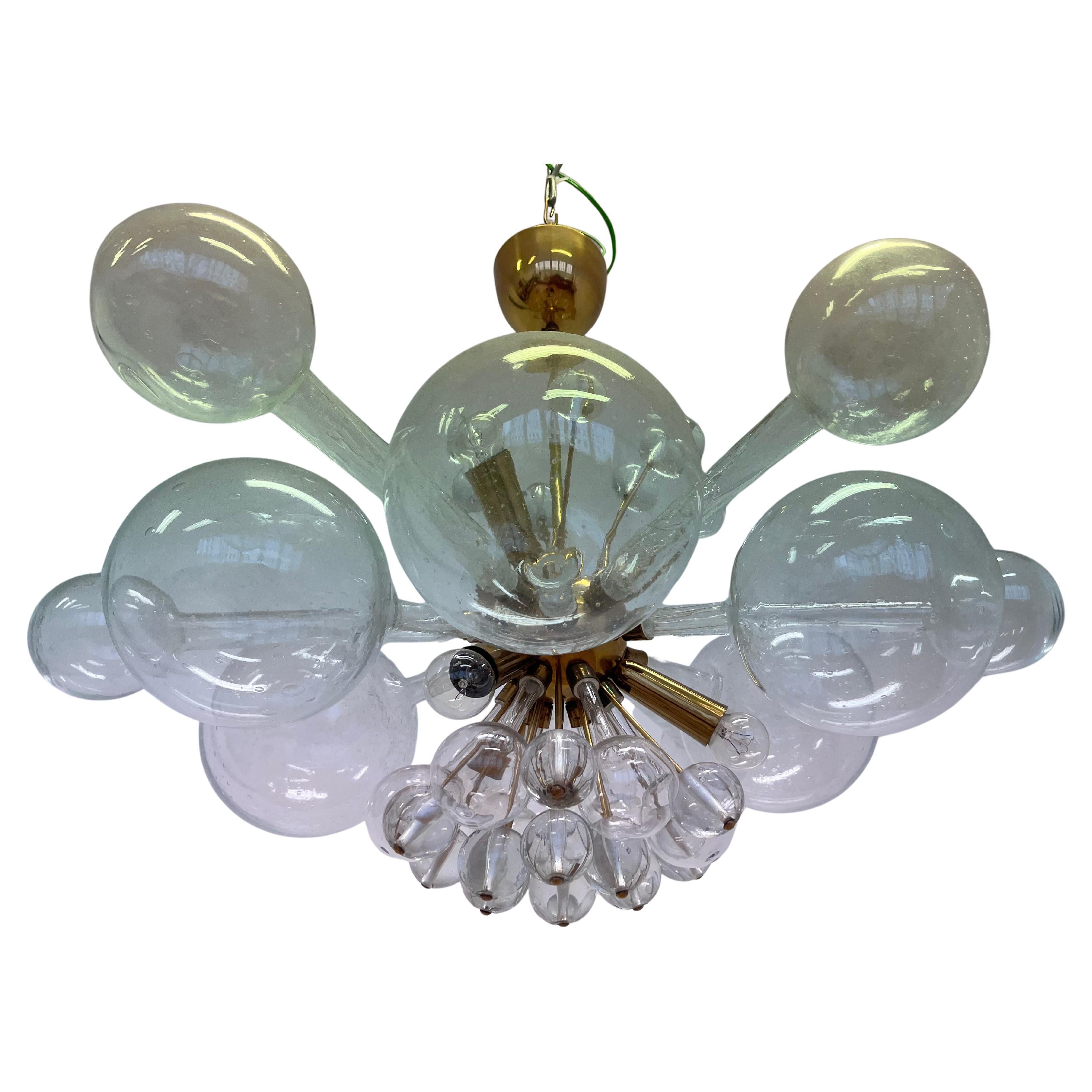 Design Art glass and brass Chandelier by Rene Roubicek / Czechoslovakia-1960s