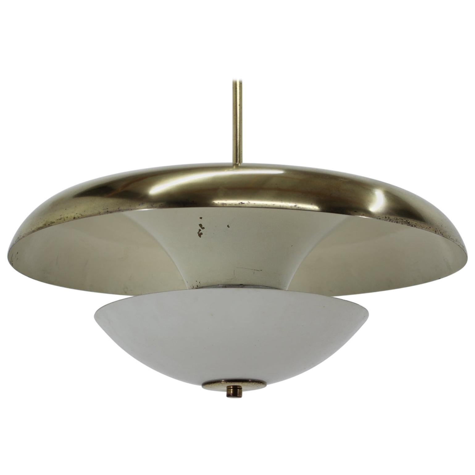 Design Bauhaus Brass UFO Pendant, 1930s / Czechoslovakia, Functionalism