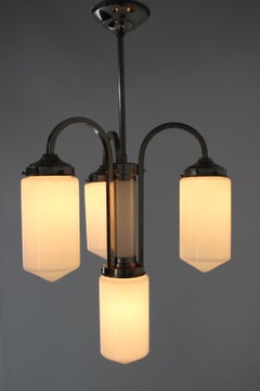 Colgante de cromo y cristal de diseño Bauhaus, años 30