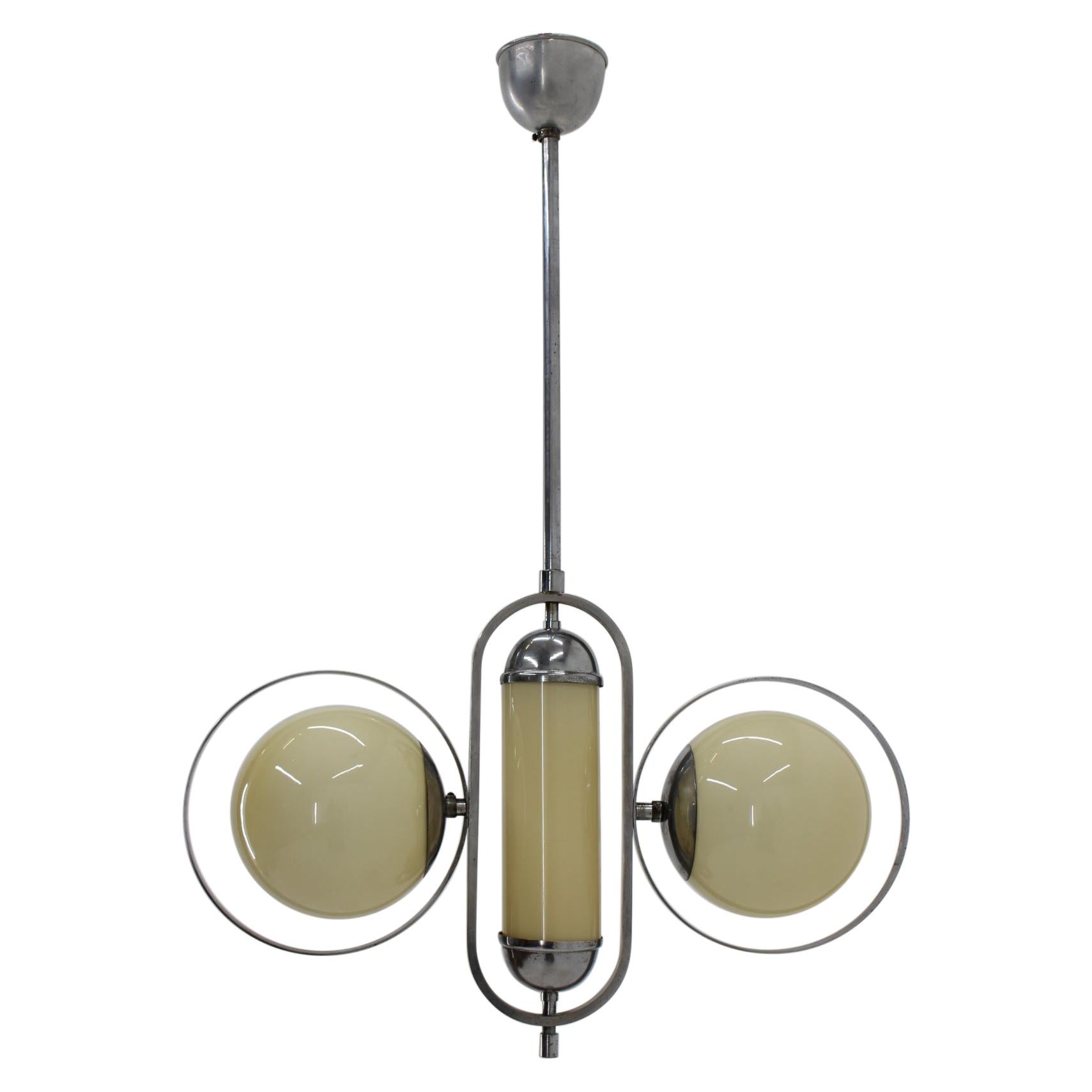 Lampe à suspension chromée Bauhaus Design / années 1930