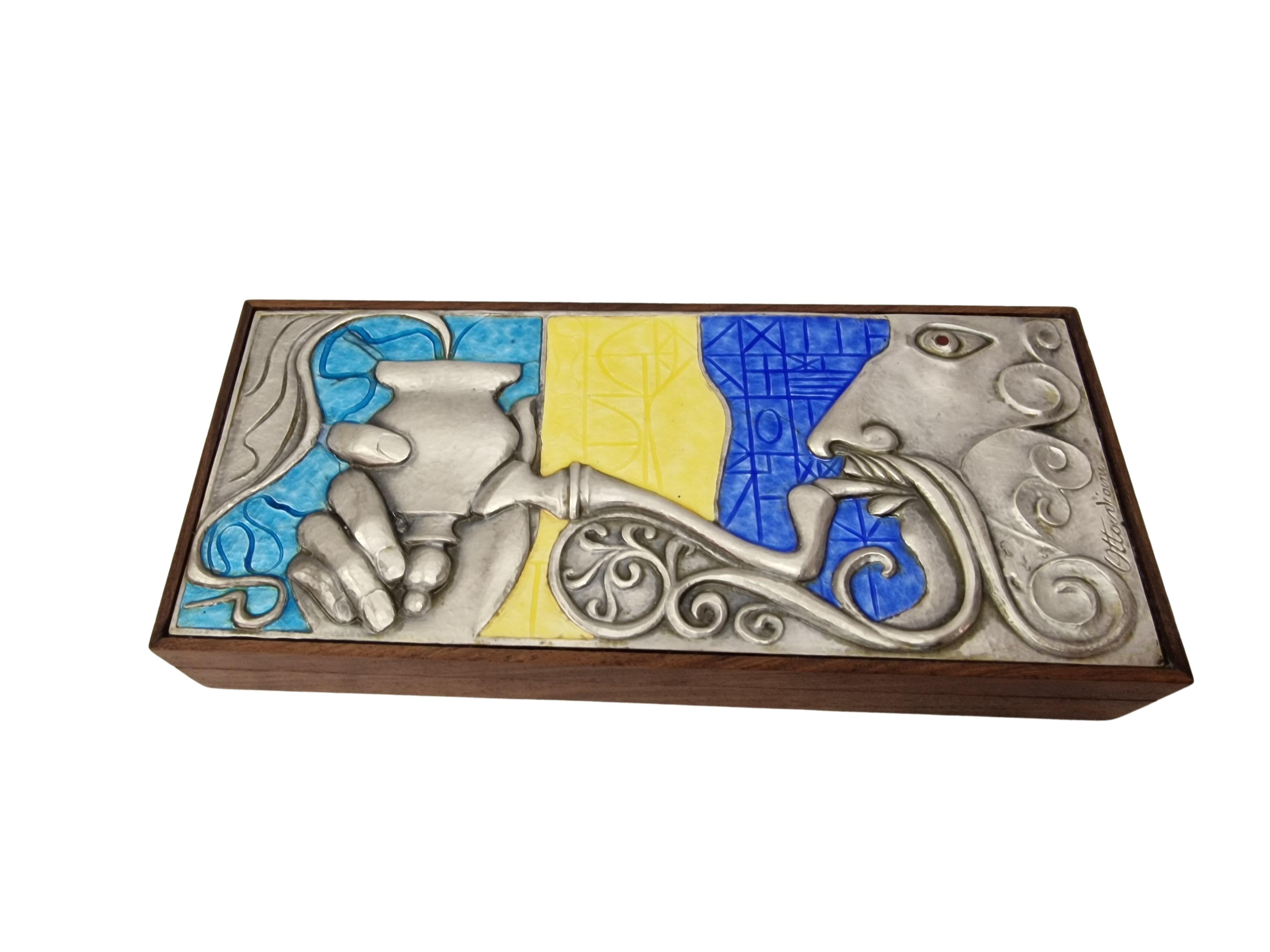 Fatto a mano Scatola di design, fumo, argento Sterling 925 dipinto a smalto, Ottaviani, 1960 Italia in vendita