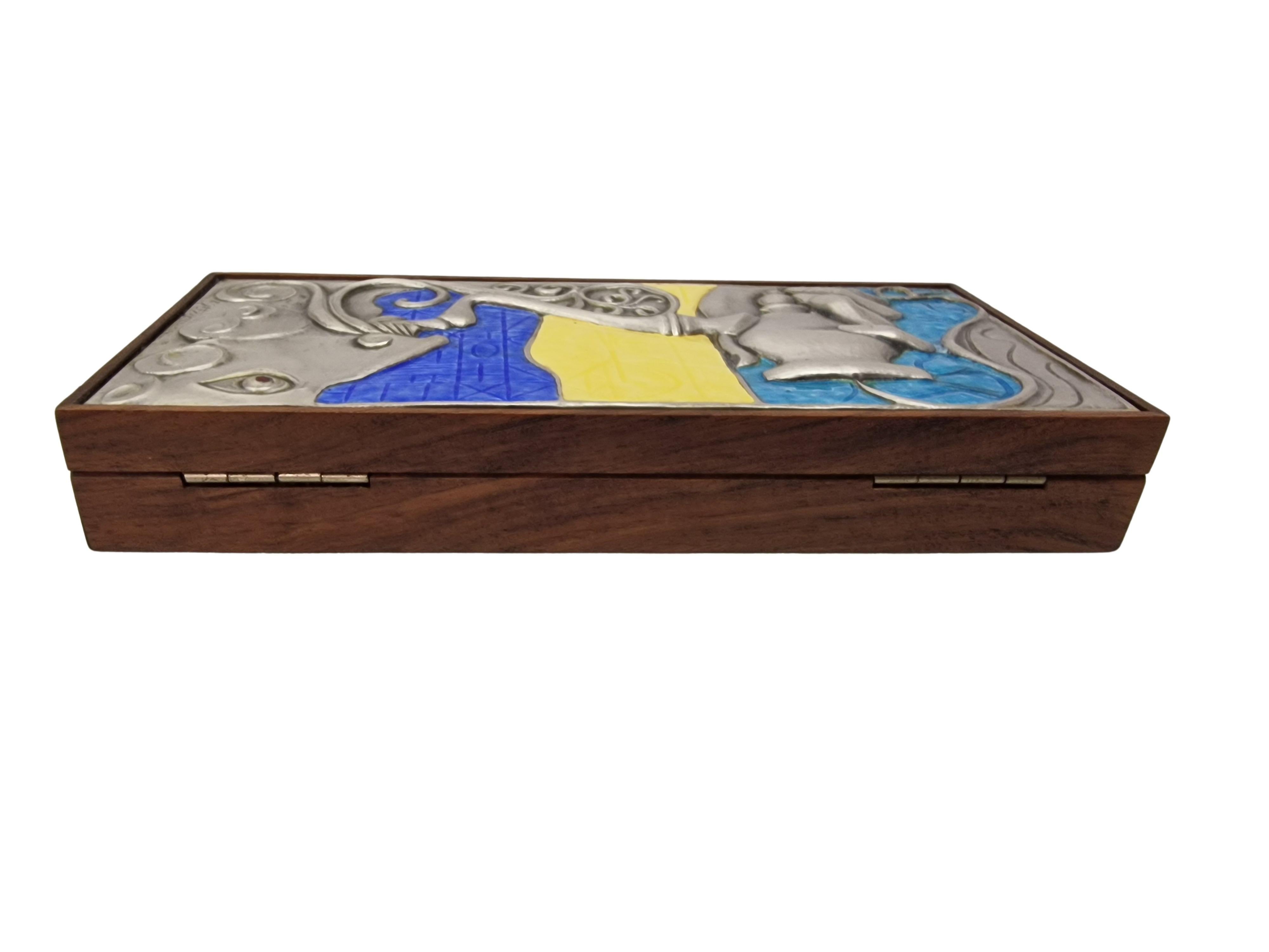 Metà XX secolo Scatola di design, fumo, argento Sterling 925 dipinto a smalto, Ottaviani, 1960 Italia in vendita