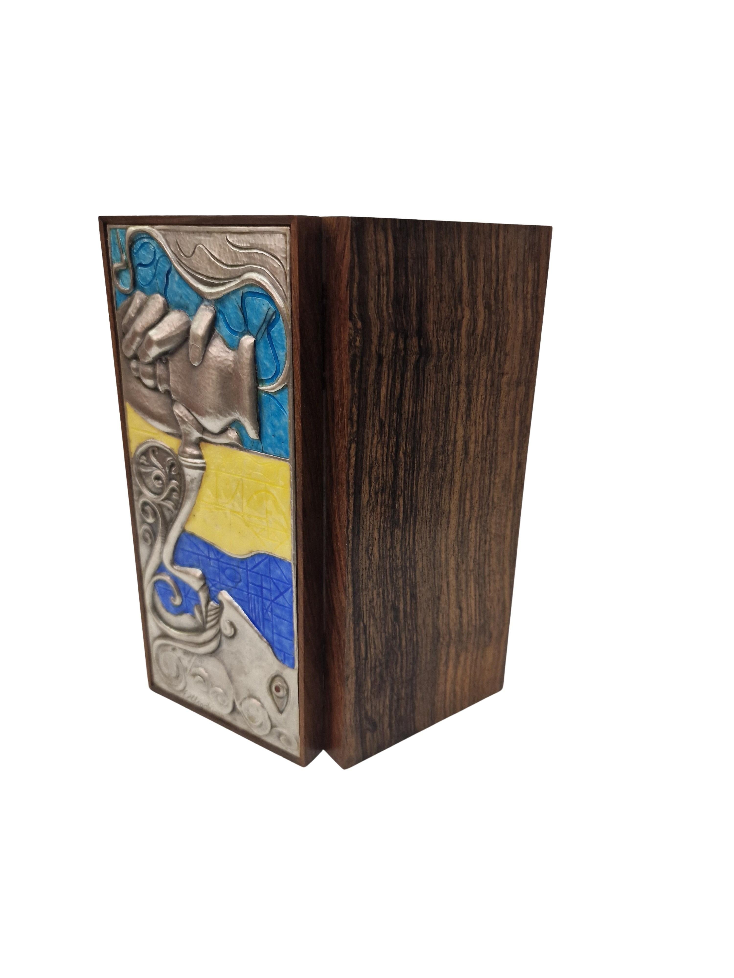 Scatola di design, fumo, argento Sterling 925 dipinto a smalto, Ottaviani, 1960 Italia in vendita 1