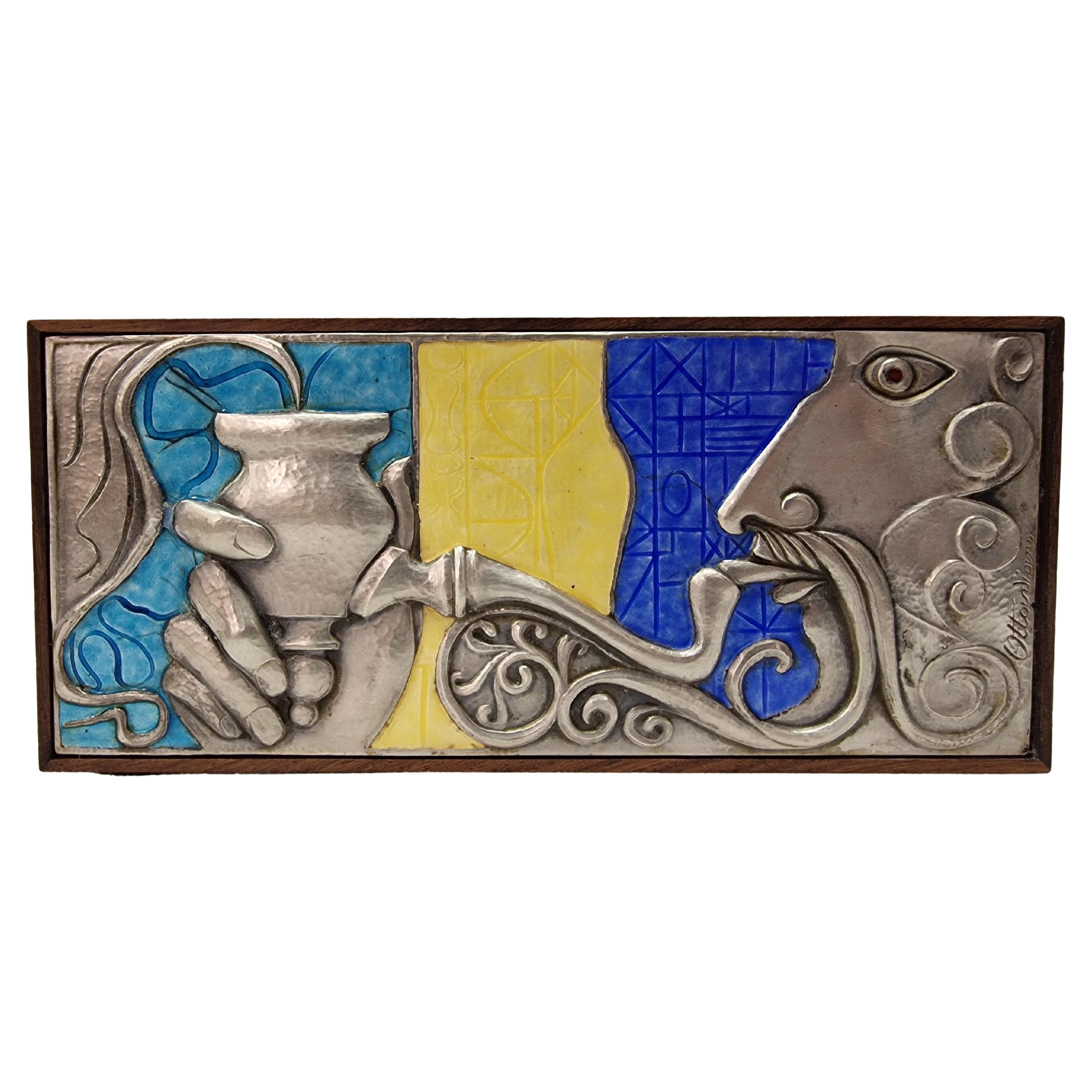 Scatola di design, fumo, argento Sterling 925 dipinto a smalto, Ottaviani, 1960 Italia in vendita