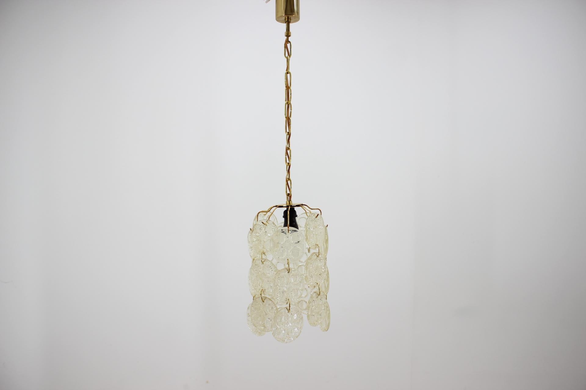 Mid-Century Modern Design Brass and Glass Pendant / Chandelier by Zelezny Brod, 1970s For Sale