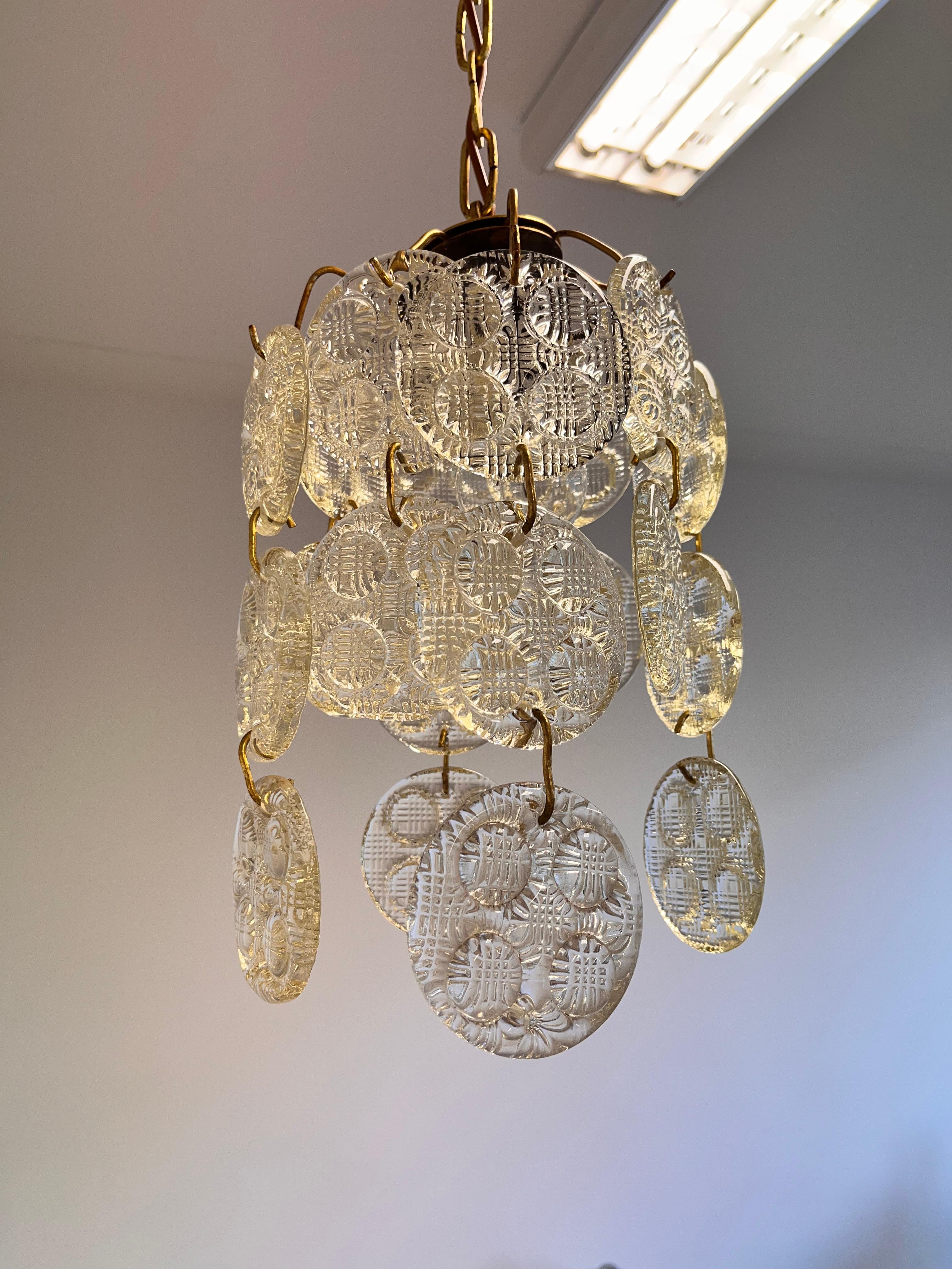 Mid-Century Modern Design Brass and Glass Pendant / Chandelier by Zelezny Brod, 1970s For Sale