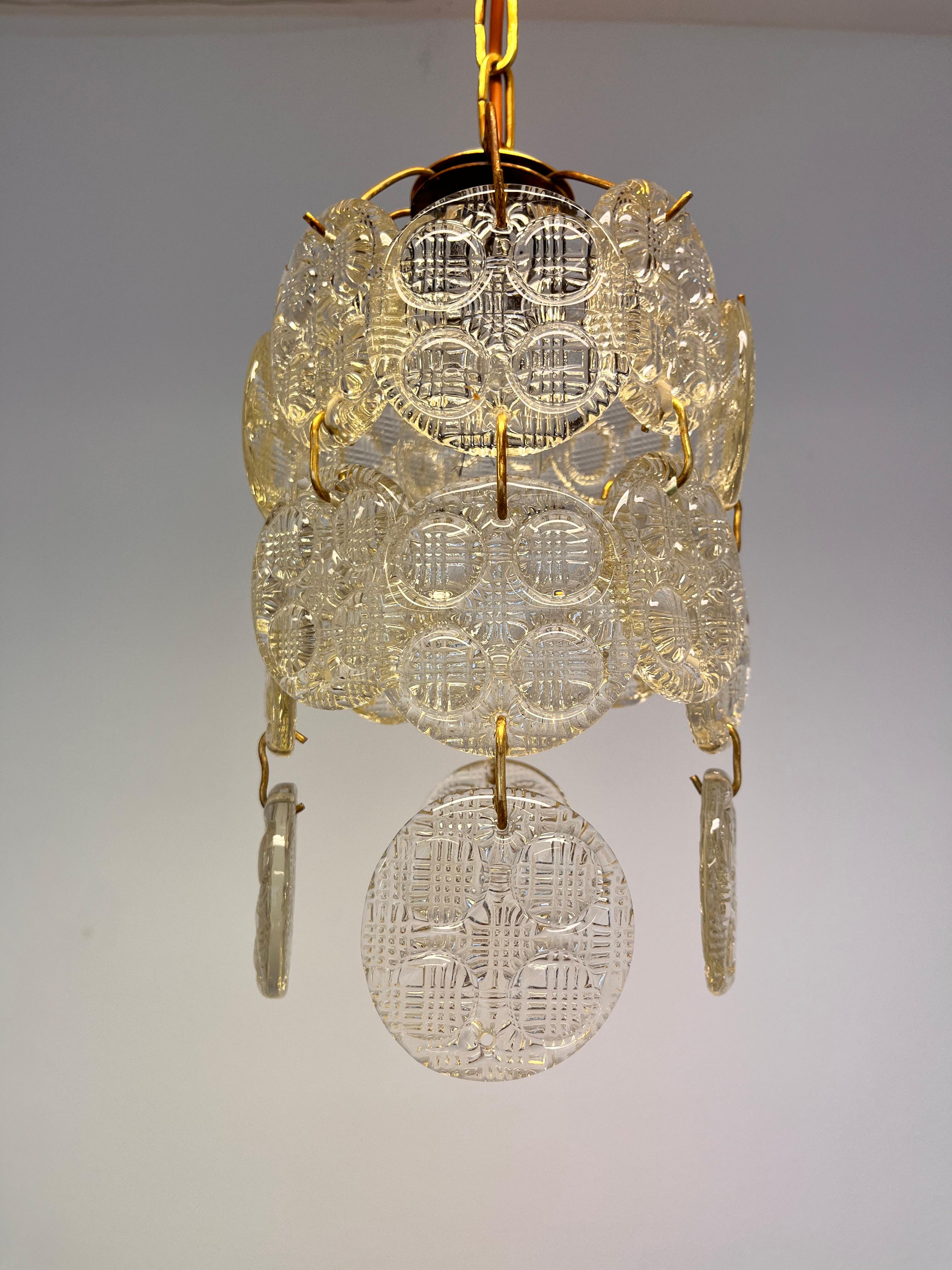 Czech Design Brass and Glass Pendant / Chandelier by Zelezny Brod, 1970s For Sale