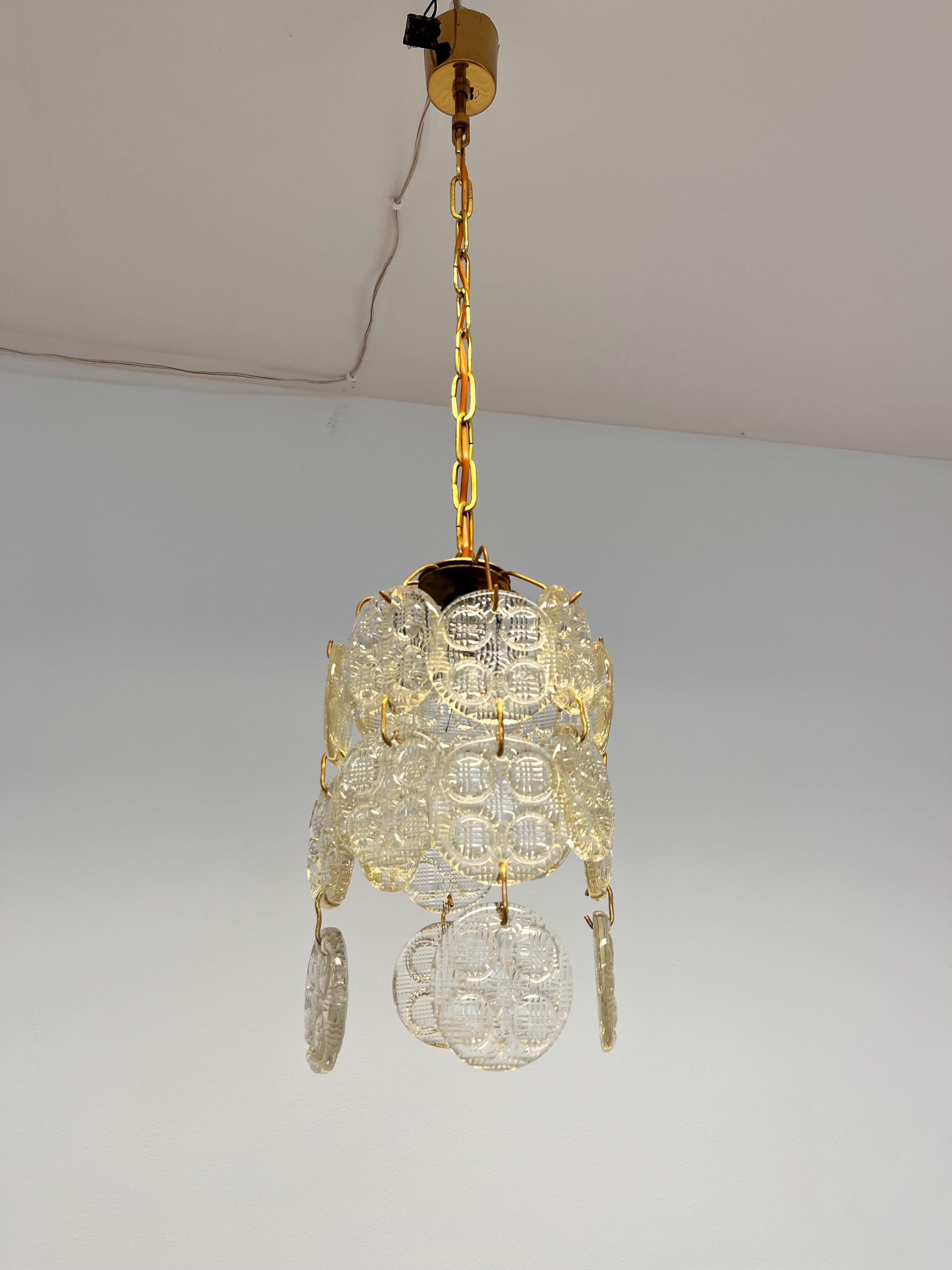 Design Brass and Glass Pendant / Chandelier by Zelezny Brod, 1970s In Good Condition For Sale In Praha, CZ