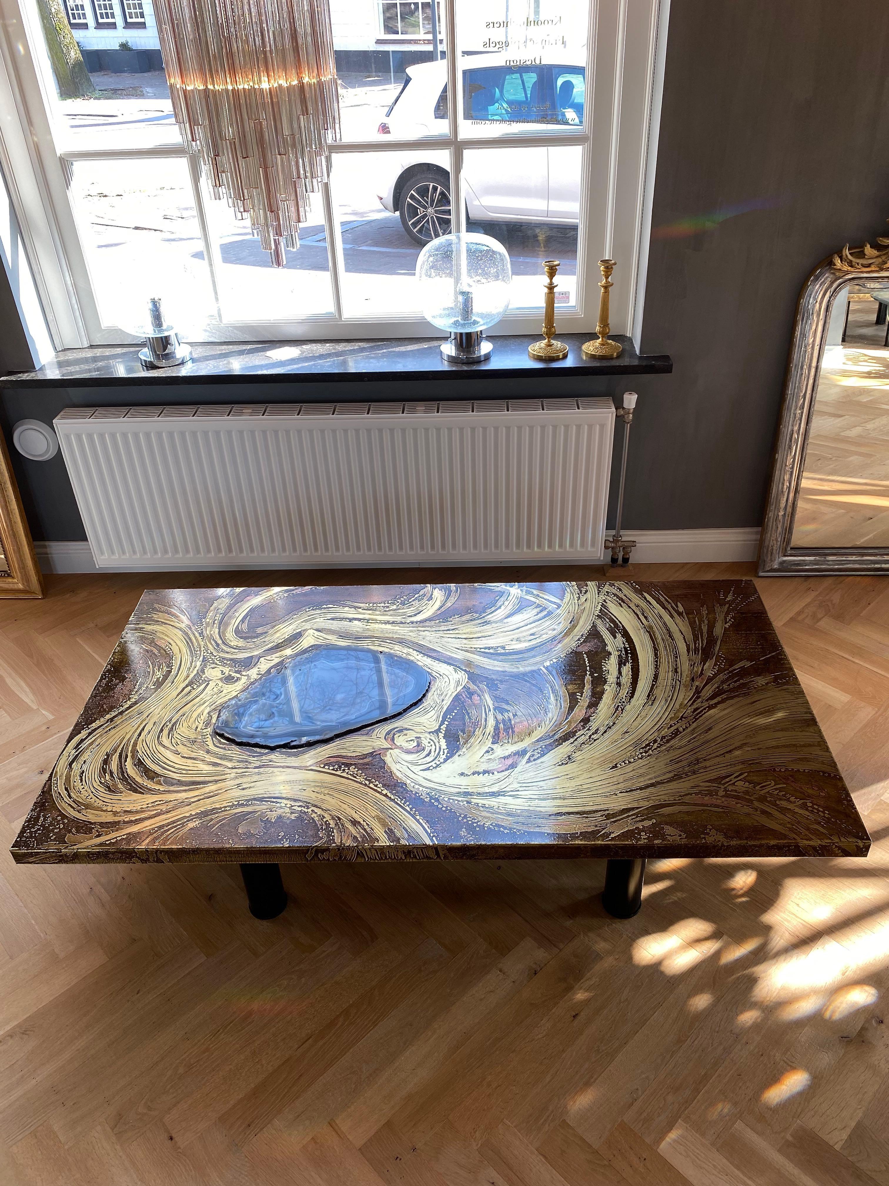 Design brass etched coffee table by Belgian designer Marc d'Haenens In Excellent Condition For Sale In SON EN BREUGEL, NL