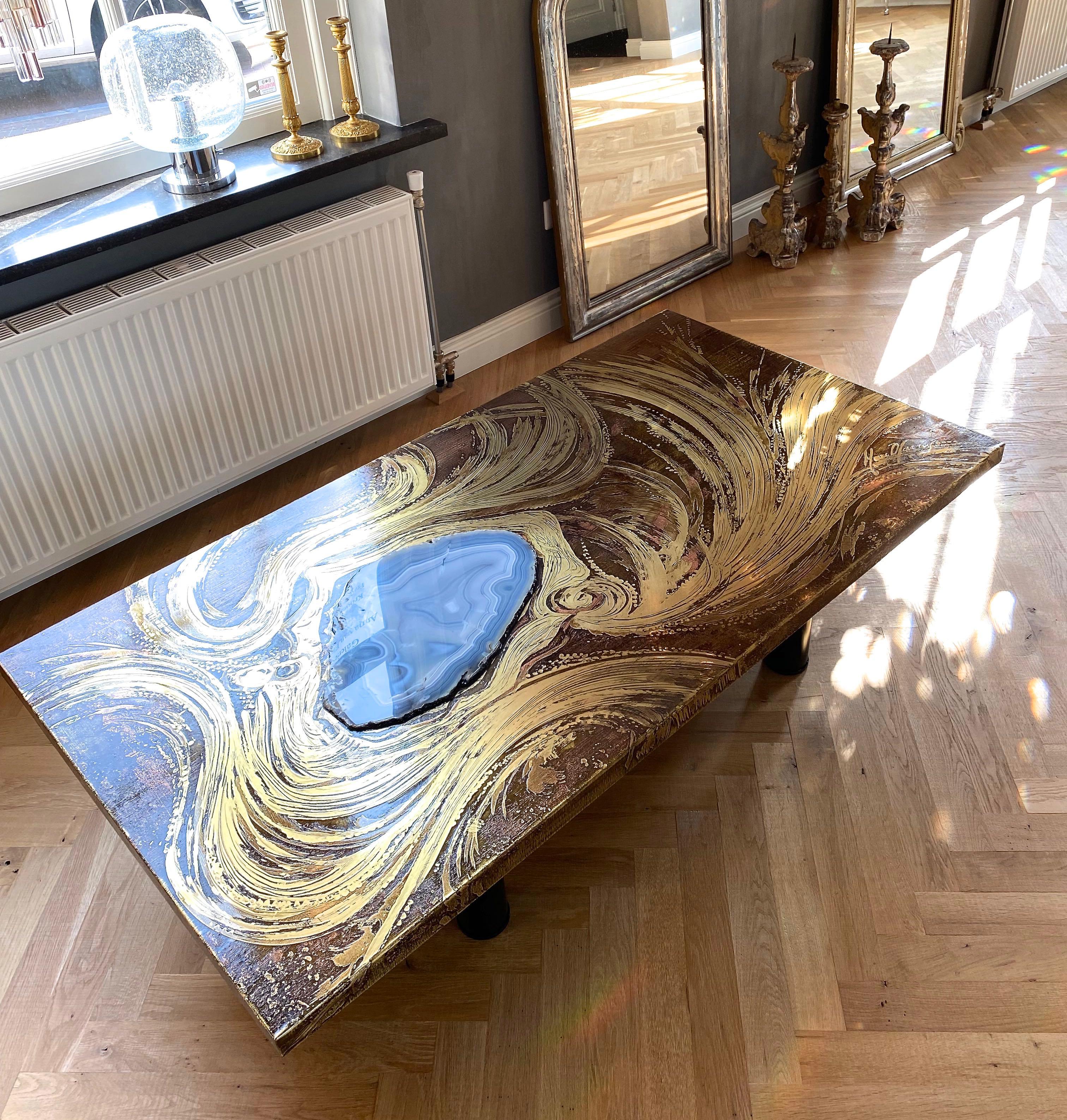 Design brass etched coffee table by Belgian designer Marc d'Haenens For Sale 1