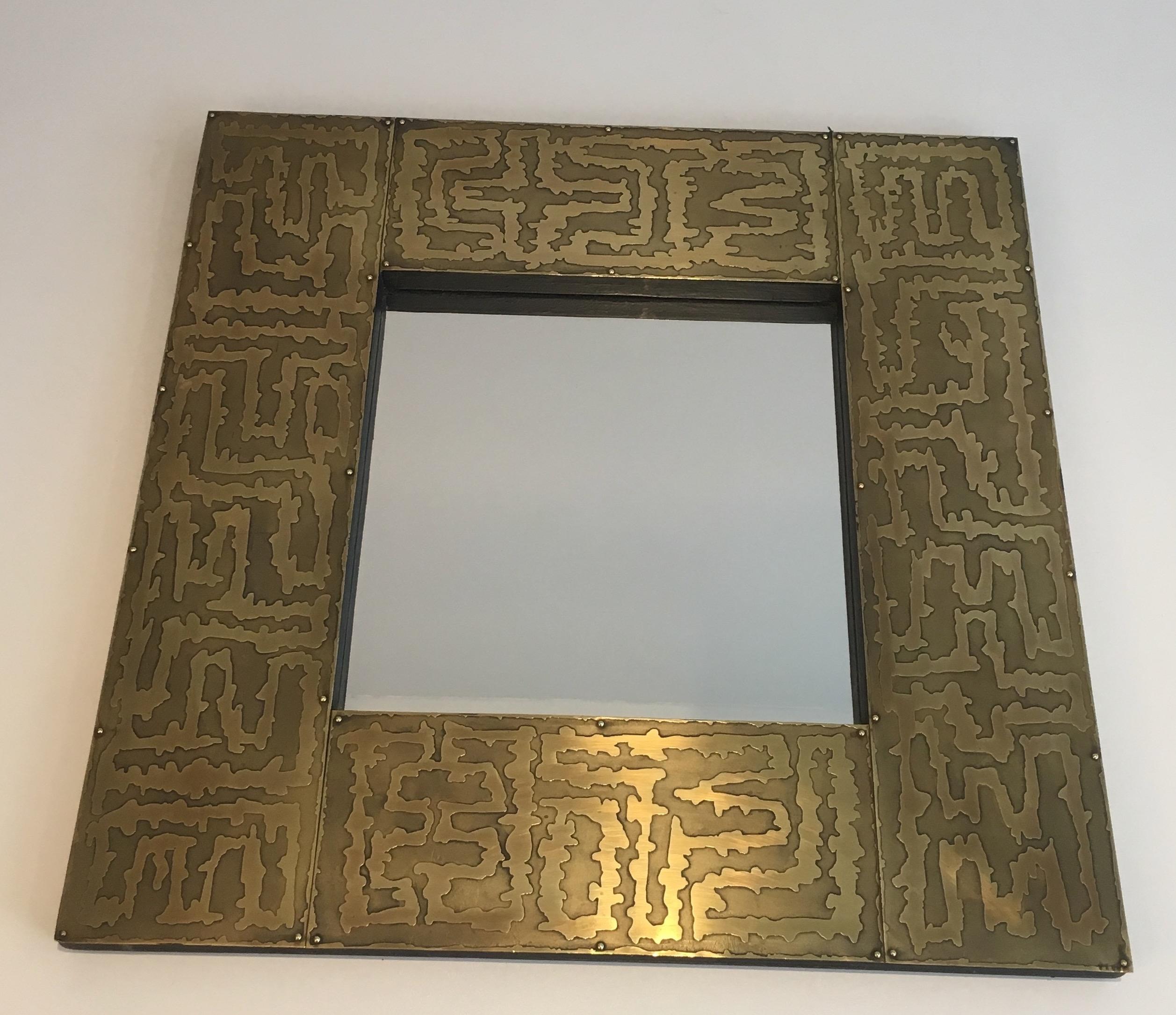 Miroir Design en laiton, français, Circa 1970 en vente 5