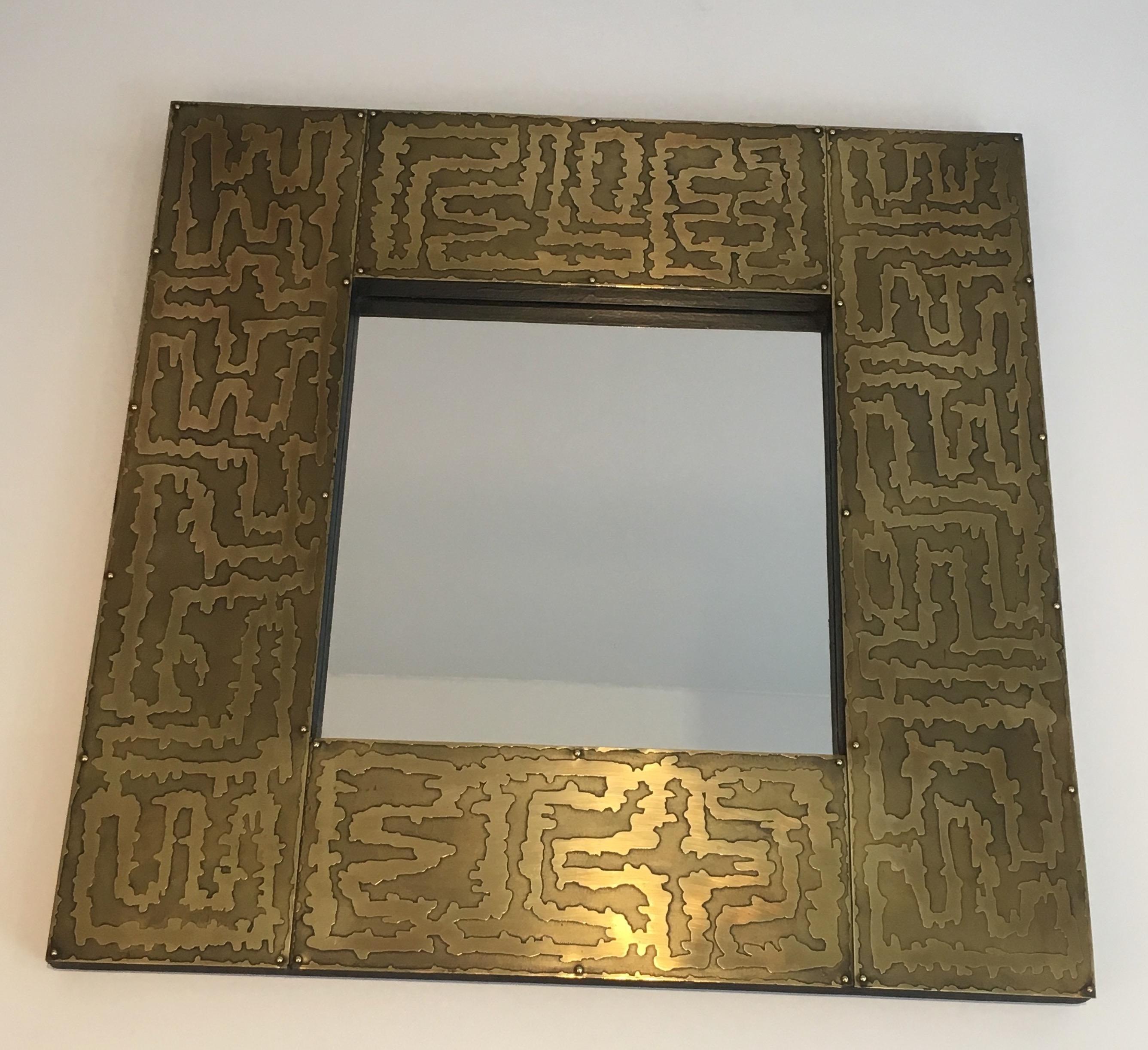 Miroir Design en laiton, français, Circa 1970 en vente 11