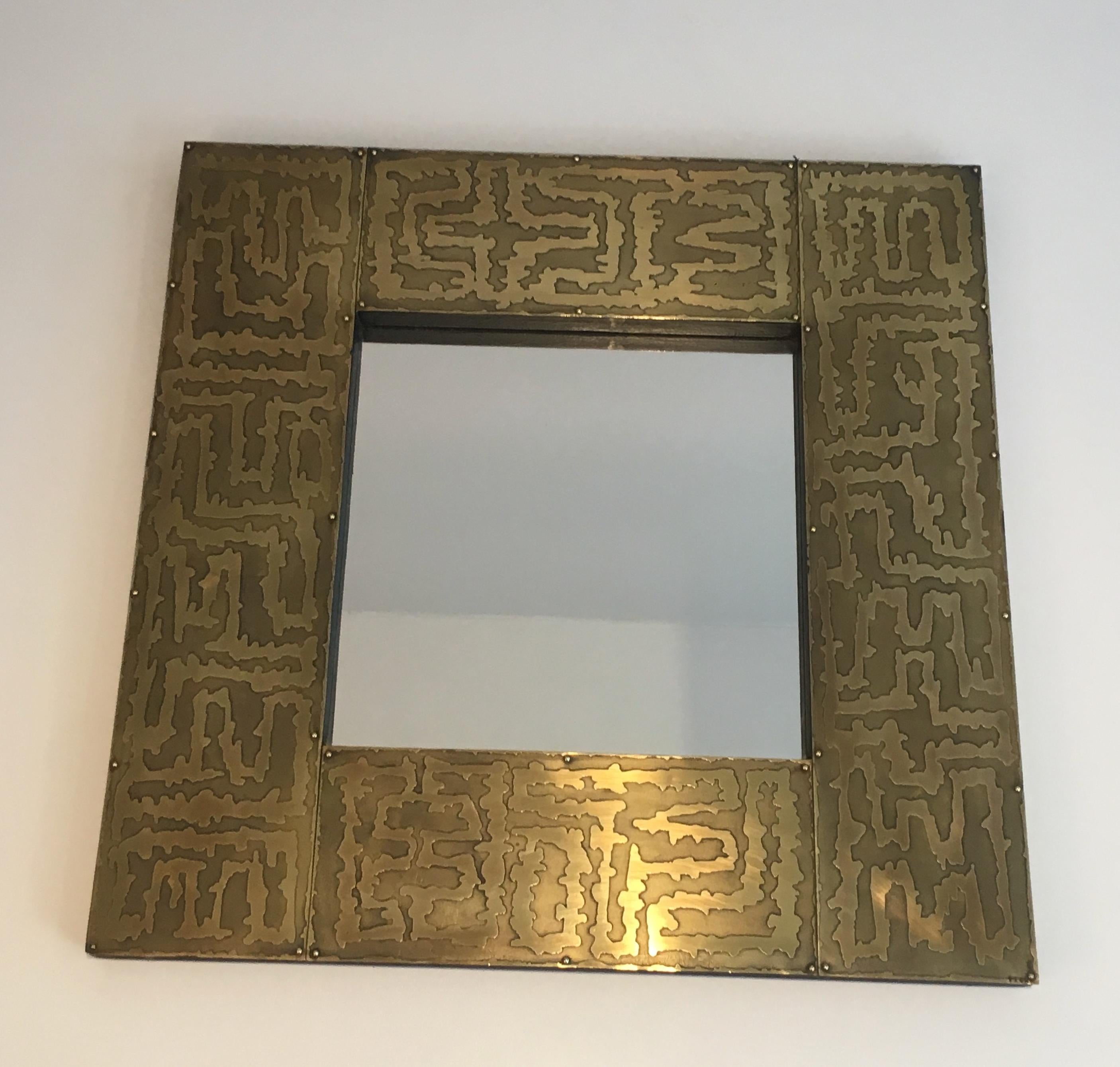 Miroir Design en laiton, français, Circa 1970 en vente 12