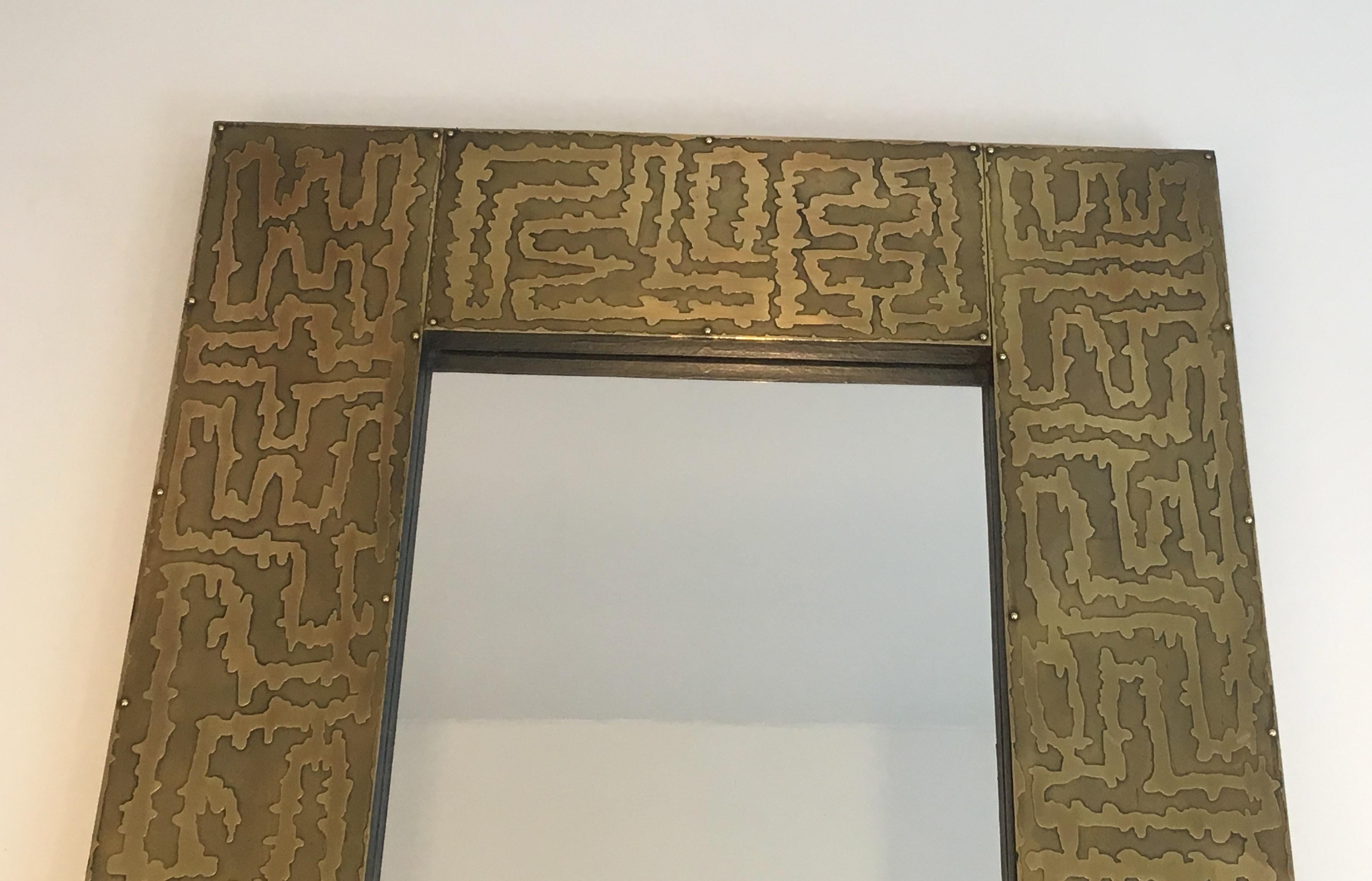 Fin du 20e siècle Miroir Design en laiton, français, Circa 1970 en vente