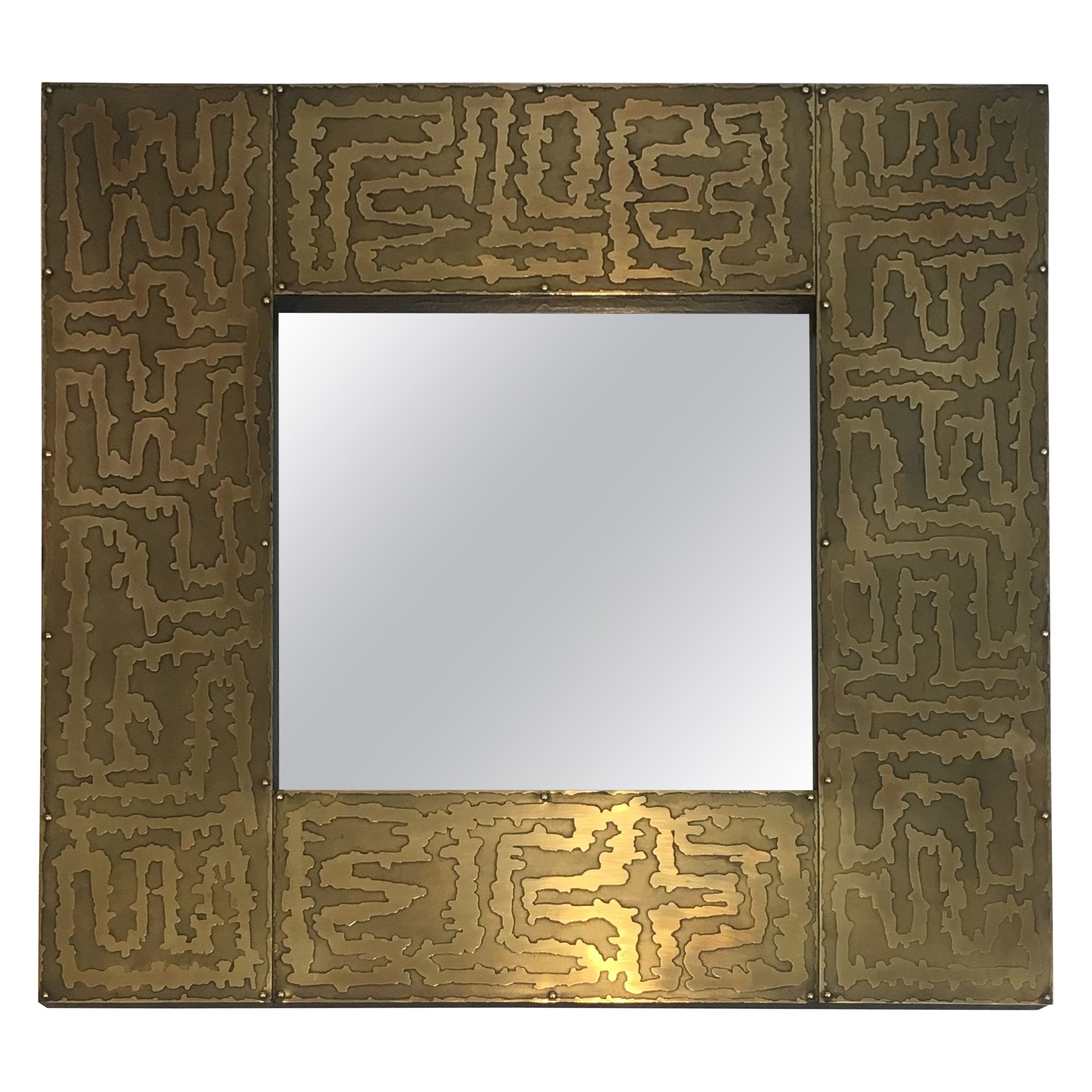 Miroir Design en laiton, français, Circa 1970