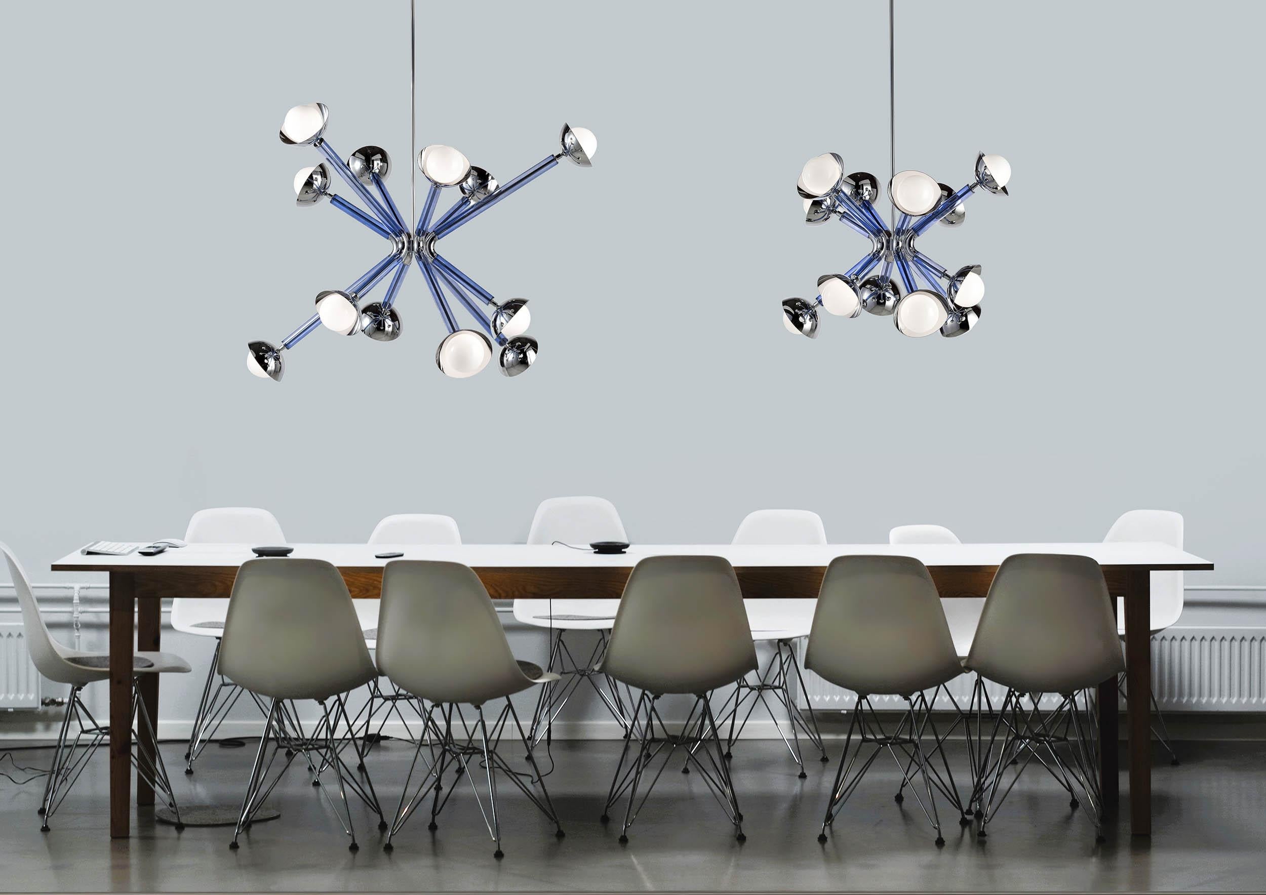 Contemporary Design chandelier 8 lights Blue and White Murano Glass Stimma by Multiforme For Sale