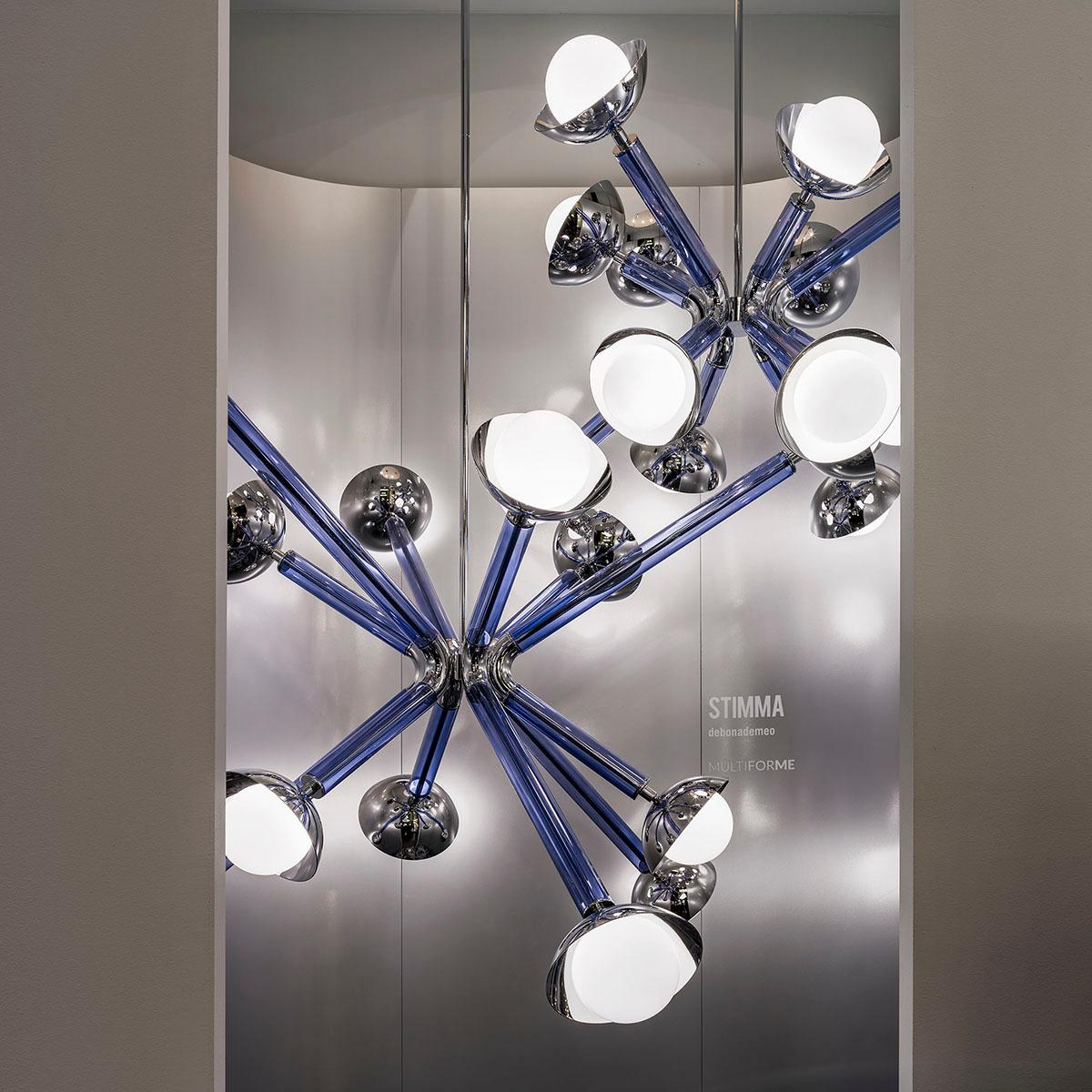 Design-Kronleuchter 8 Lichter Blau und Weiß Murano Glas Stimma von Multiforme (Geblasenes Glas) im Angebot
