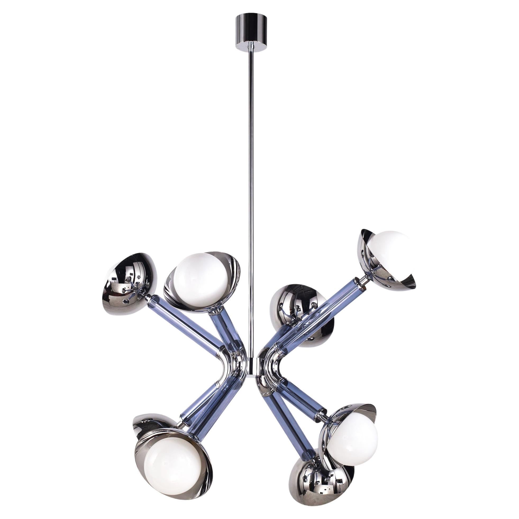 Design chandelier 8 lights Blue and White Murano Glass Stimma by Multiforme