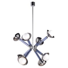 Lampadario di design a 8 luci in vetro di Murano blu e bianco Stimma di Multiforme