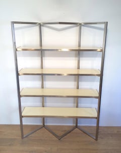 Design Chrome and Egg Shell Lacquered Shelves Unit, French, circa 1970