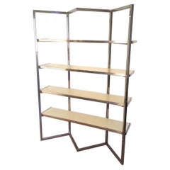 Retro Design Chrome and Egg Shell Lacquered Shelves Unit, French, circa 1970