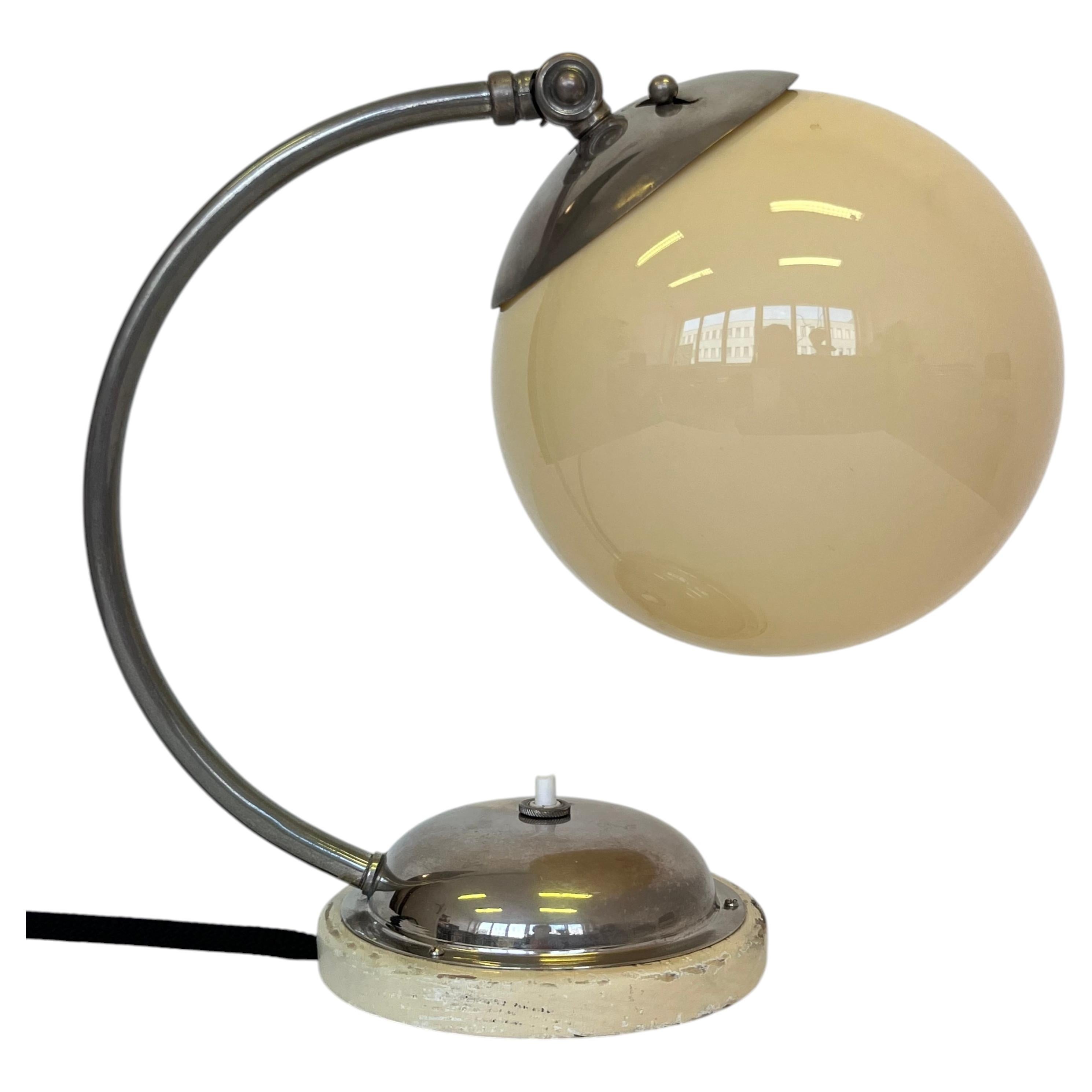 DESIGN Chrome and glass Bauhaus adjustable table lamp - 1930s / marked For Sale