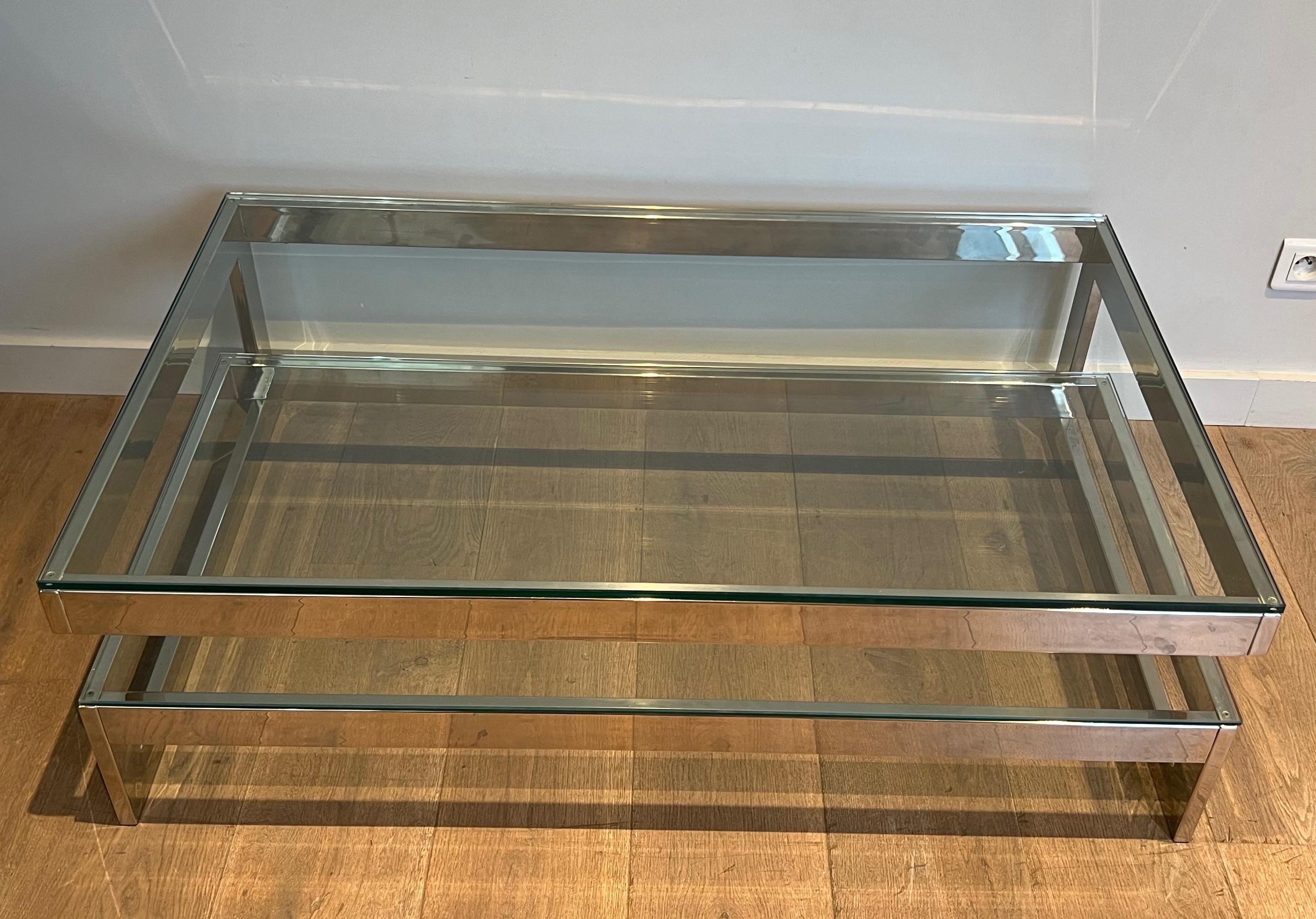 Design Chrome Coffee Table with 2 Glass Shelves For Sale 1