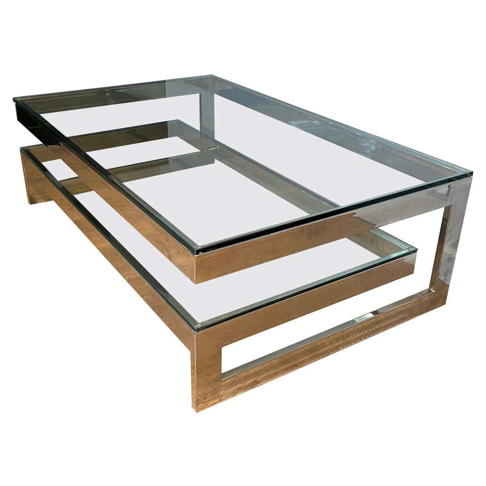 Francois Monnet Coffee Table Smoked Glass and Brushed Steel , pair available