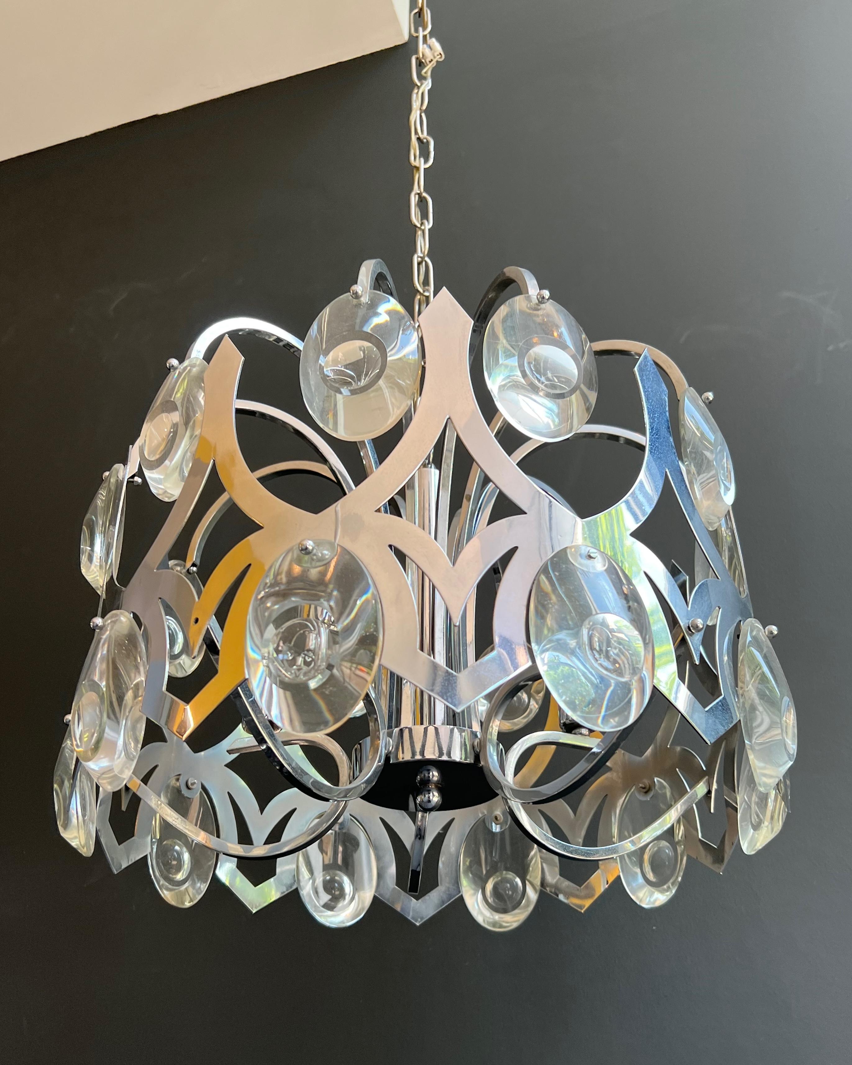 Design-Kronleuchter aus Chrom und Kristall des italienischen Designers Angelo Gaetano Sciolari im Angebot 6