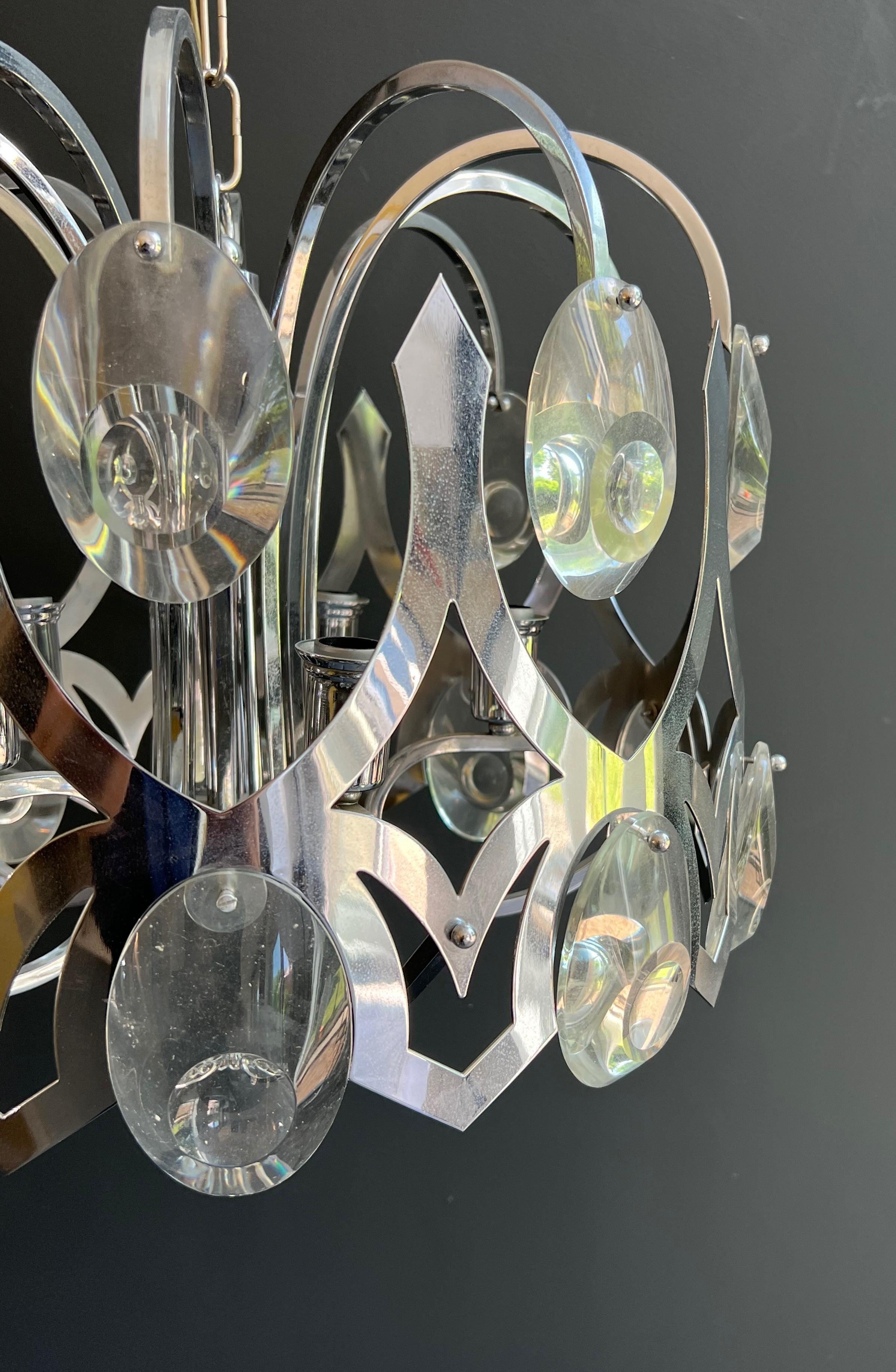 Design-Kronleuchter aus Chrom und Kristall des italienischen Designers Angelo Gaetano Sciolari im Angebot 9