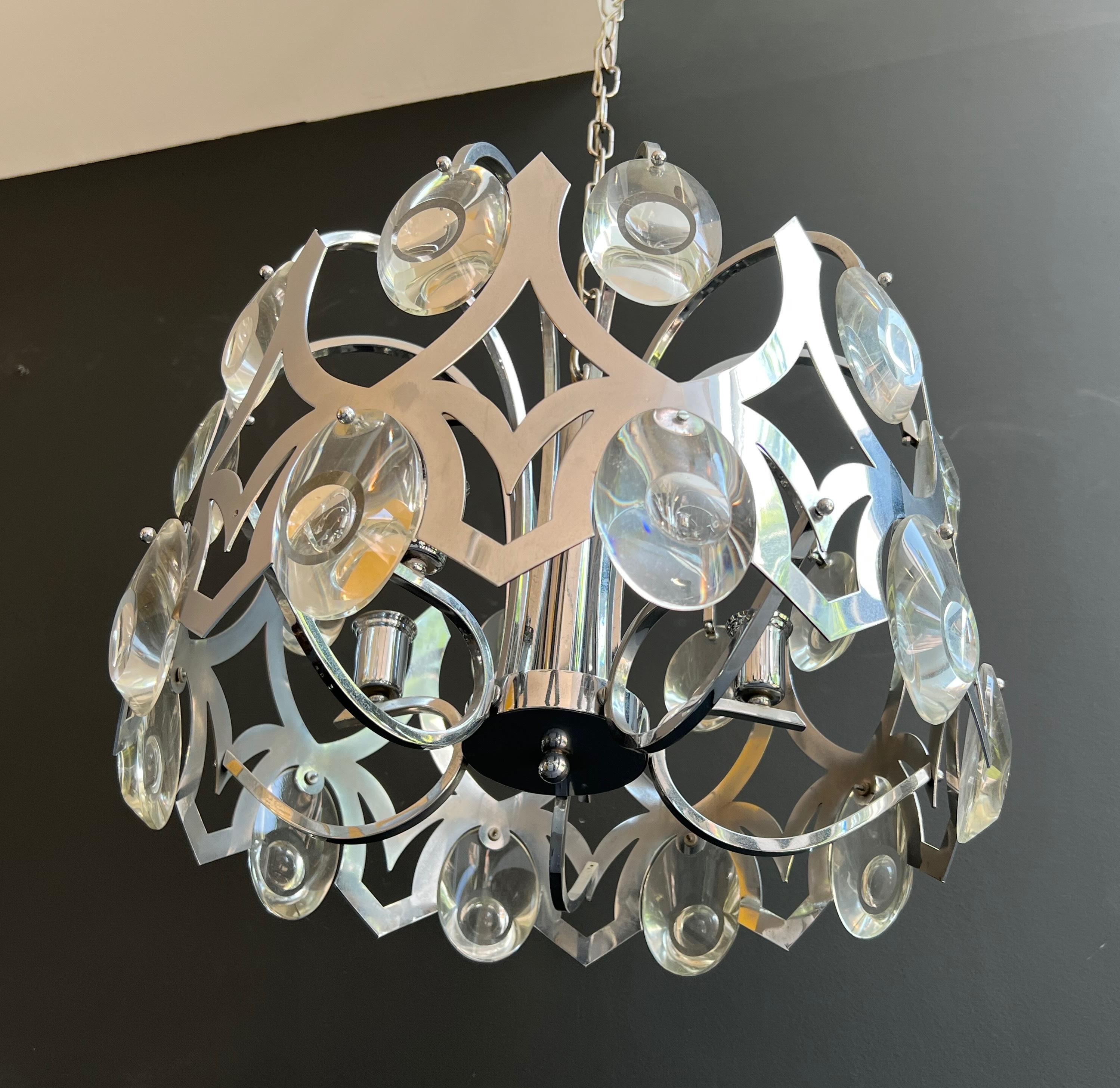Design-Kronleuchter aus Chrom und Kristall des italienischen Designers Angelo Gaetano Sciolari im Angebot 13