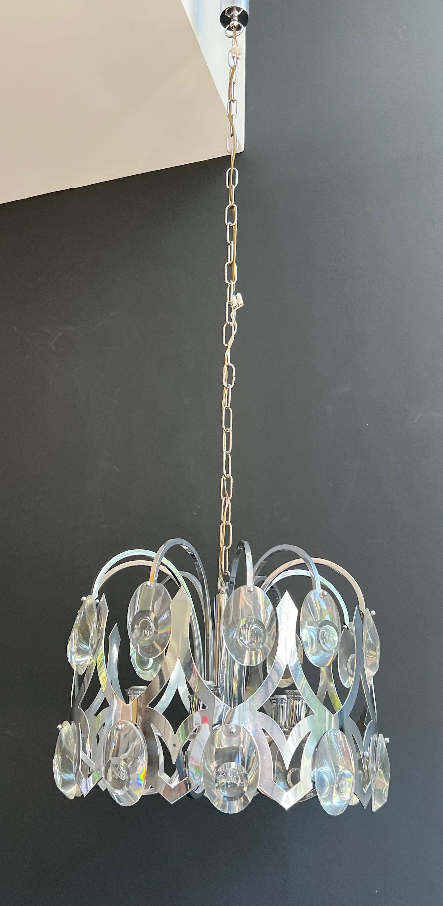 Design-Kronleuchter aus Chrom und Kristall des italienischen Designers Angelo Gaetano Sciolari (Moderne der Mitte des Jahrhunderts) im Angebot