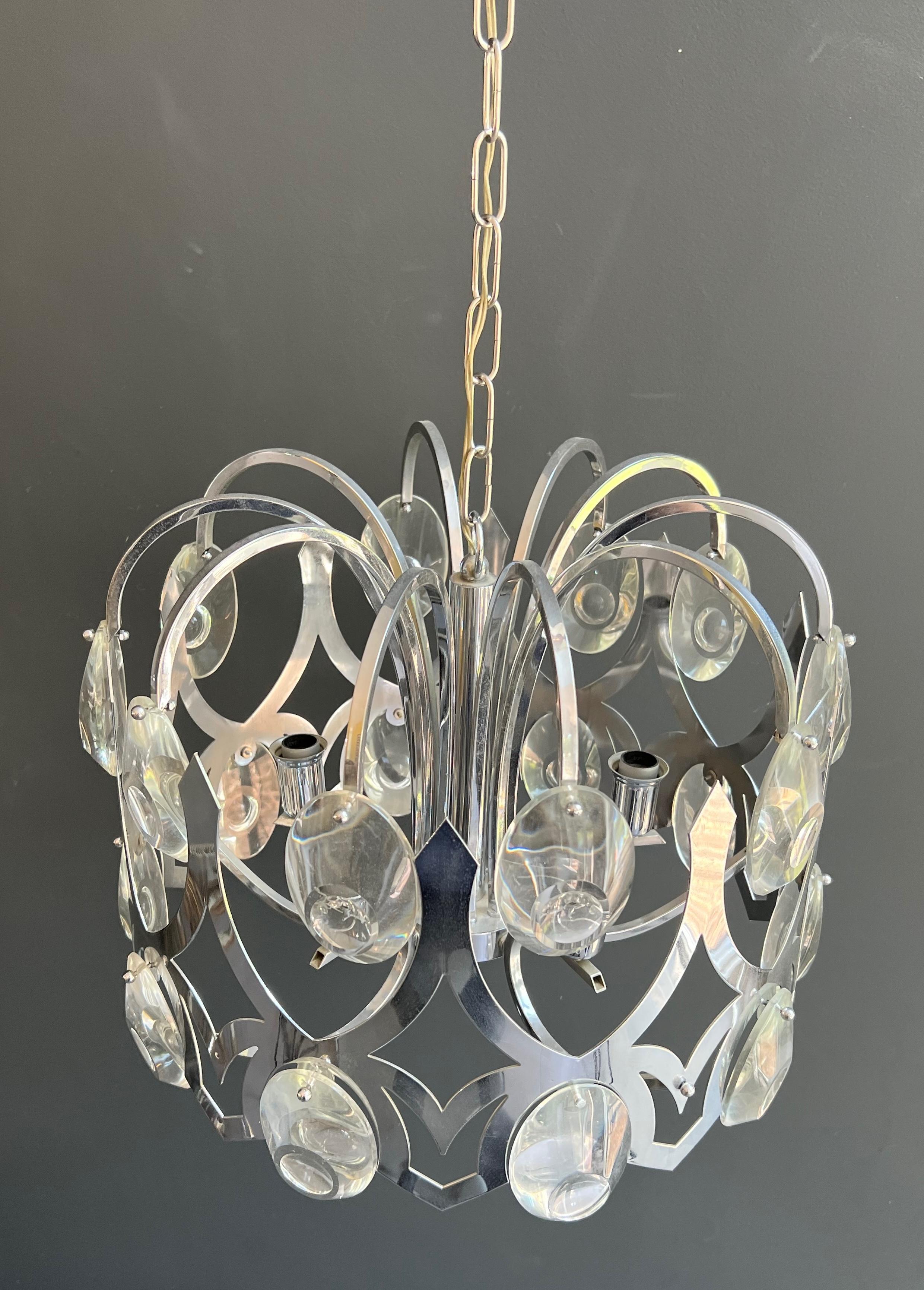 Design-Kronleuchter aus Chrom und Kristall des italienischen Designers Angelo Gaetano Sciolari im Zustand „Gut“ im Angebot in Marcq-en-Barœul, Hauts-de-France