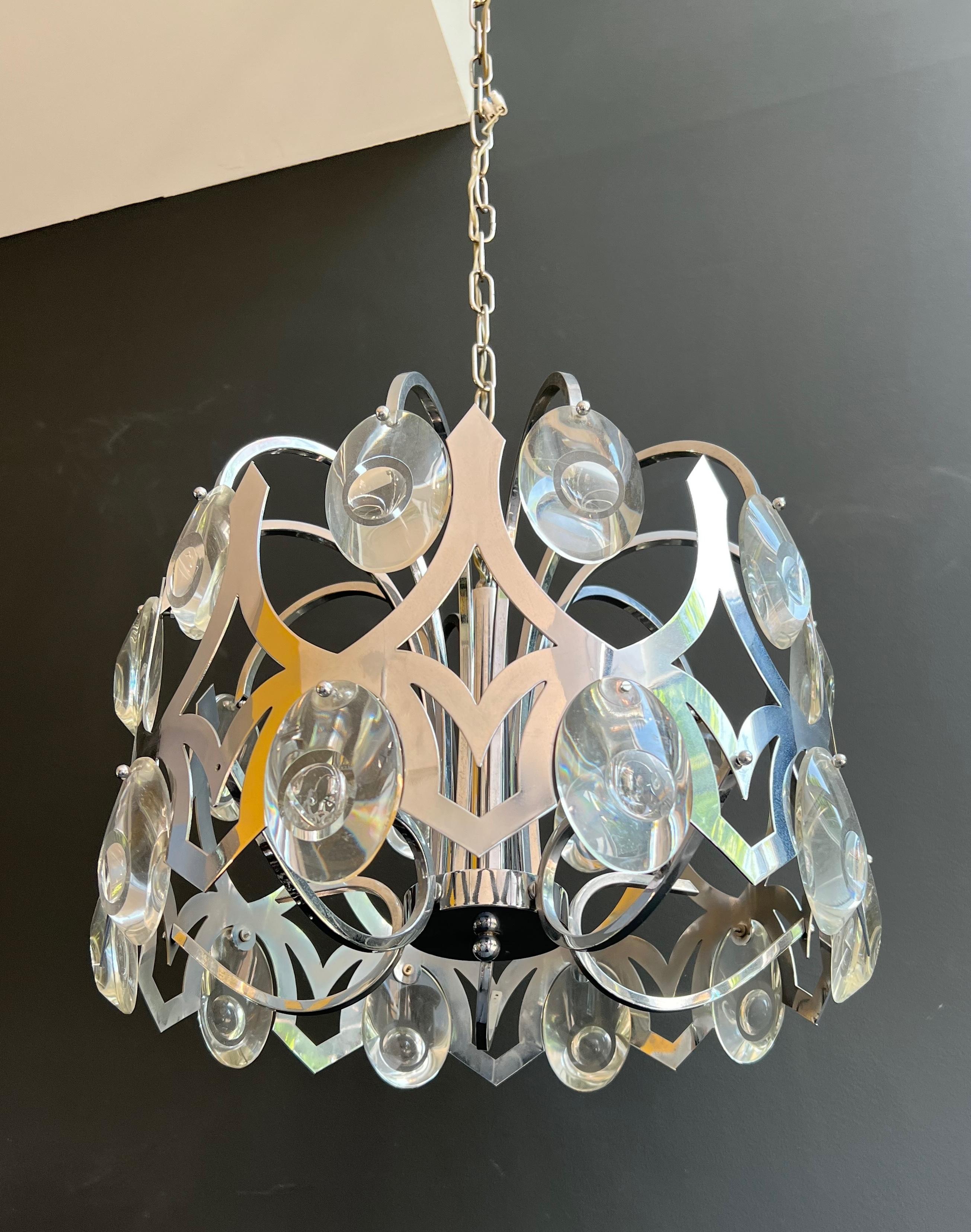 Design-Kronleuchter aus Chrom und Kristall des italienischen Designers Angelo Gaetano Sciolari im Angebot 1
