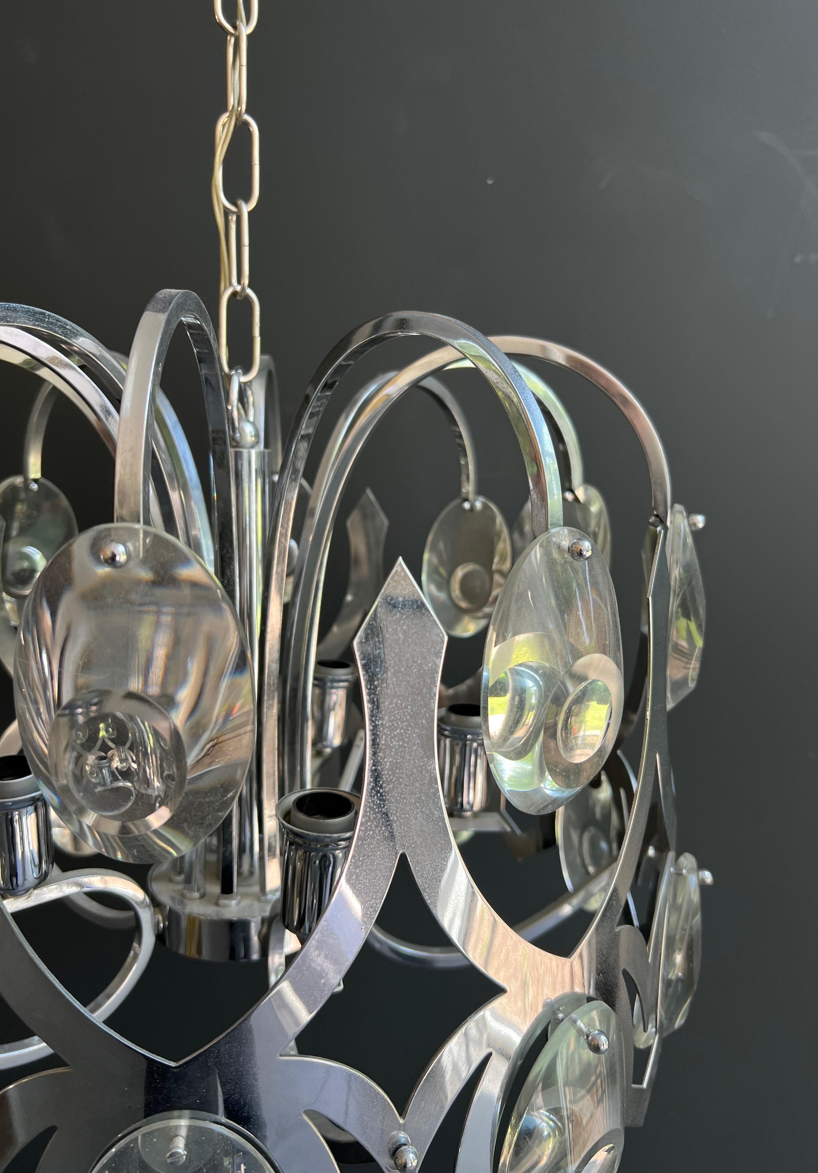 Design-Kronleuchter aus Chrom und Kristall des italienischen Designers Angelo Gaetano Sciolari im Angebot 3
