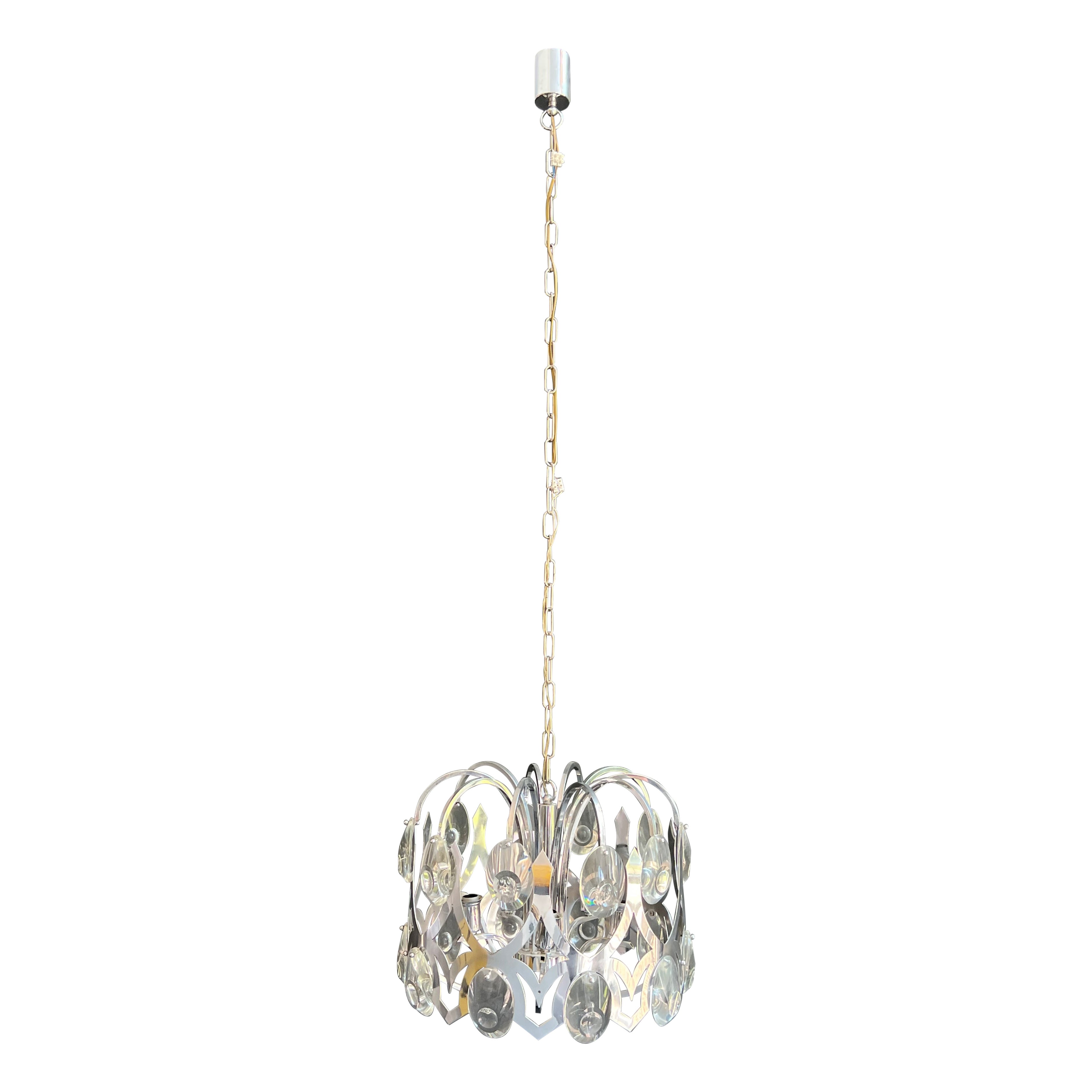 Design-Kronleuchter aus Chrom und Kristall des italienischen Designers Angelo Gaetano Sciolari im Angebot