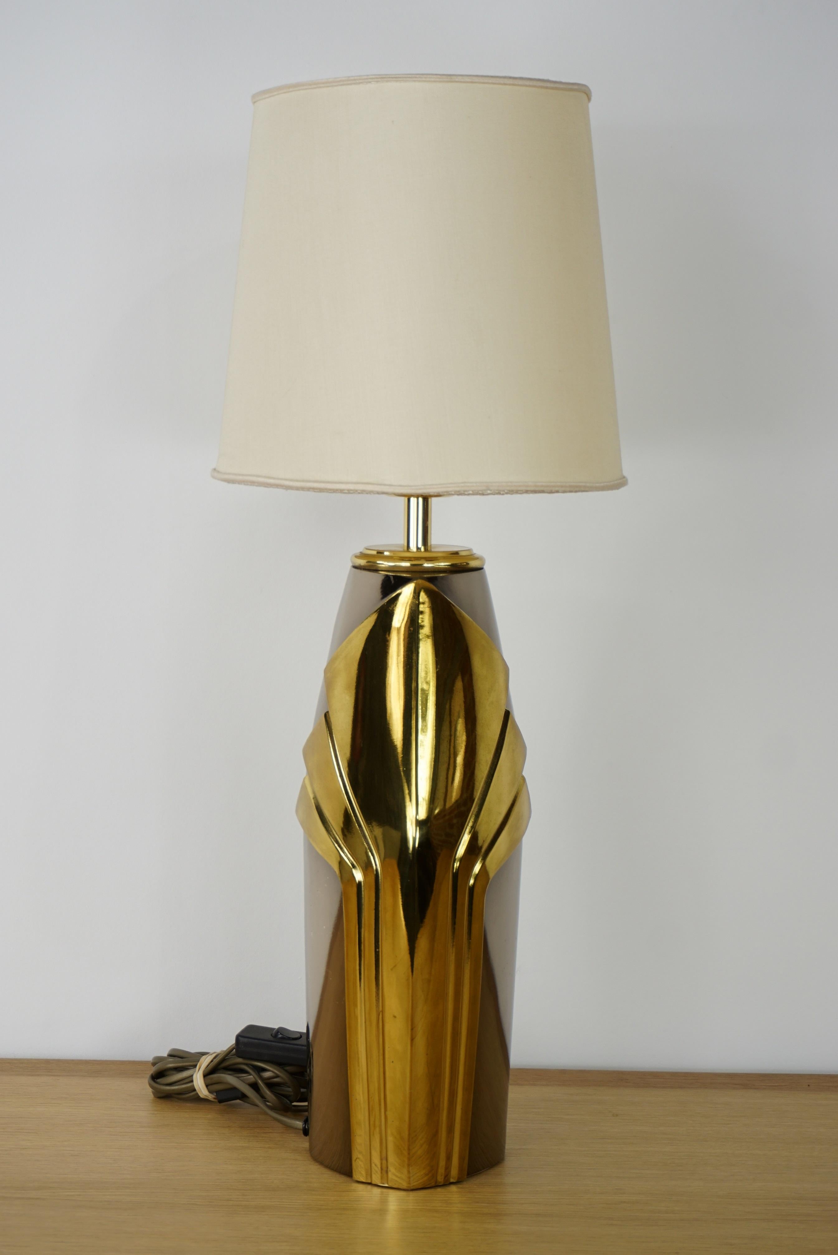 Hollywood Regency Design Chrome Metal and Brass Table Lamp