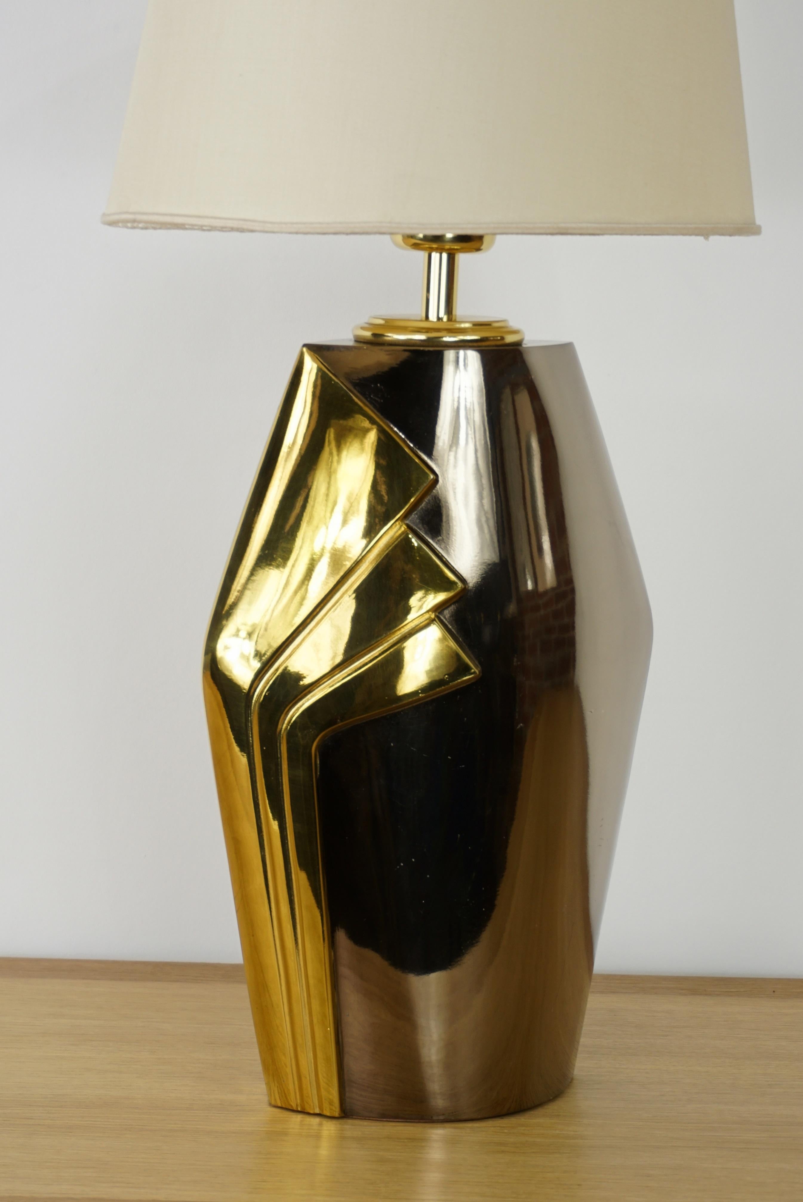 Belgian Design Chrome Metal and Brass Table Lamp