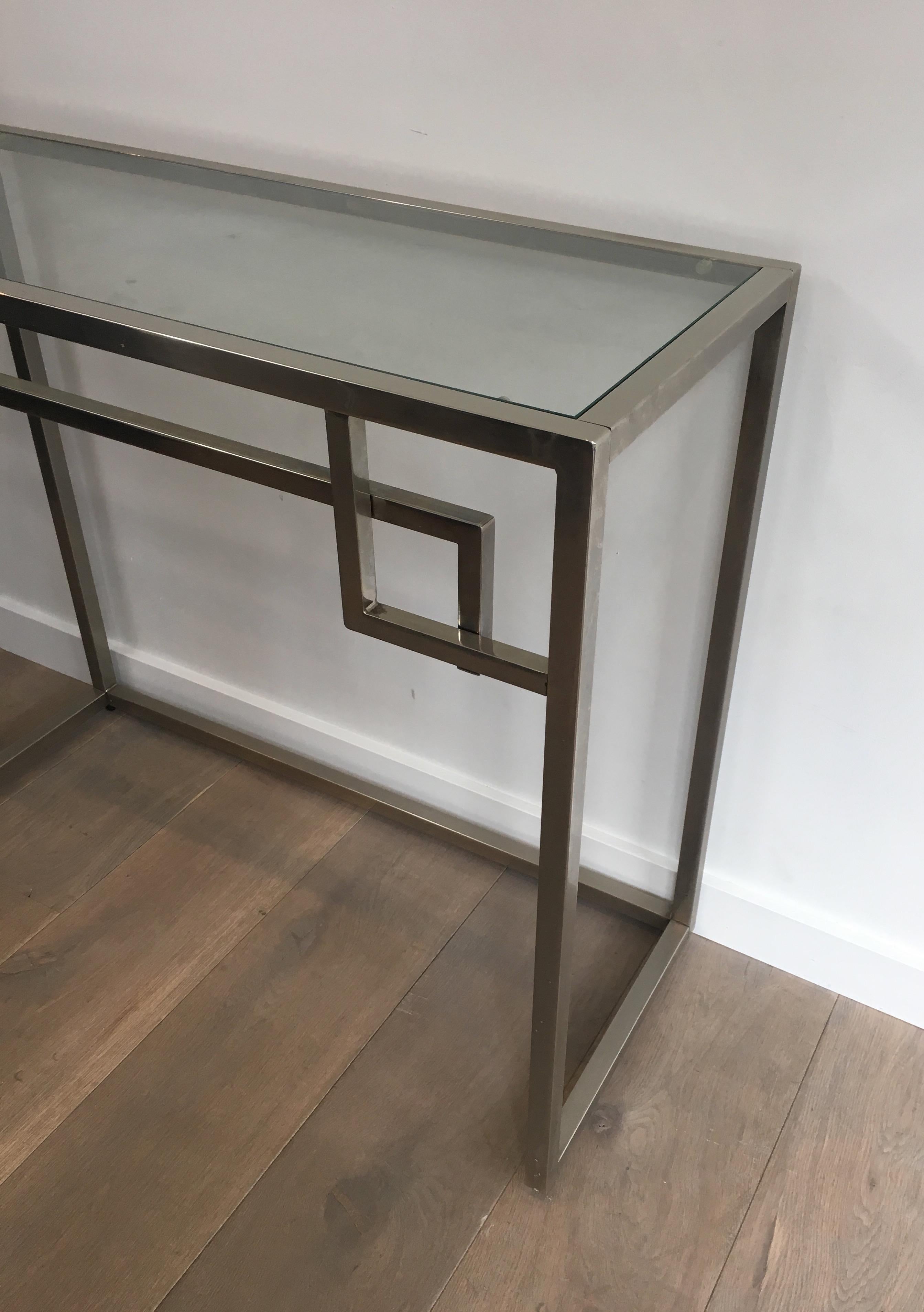 Glass Design Chromed Console Table, French, circa 1970 For Sale