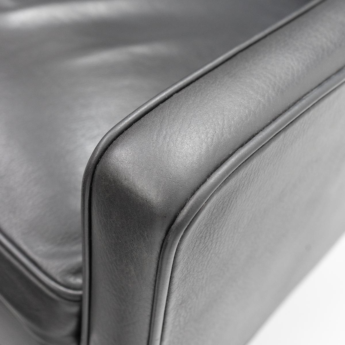 Design Classic Black Leather Wingchair and Footstool by Borge Mogensen, 1960s For Sale 7