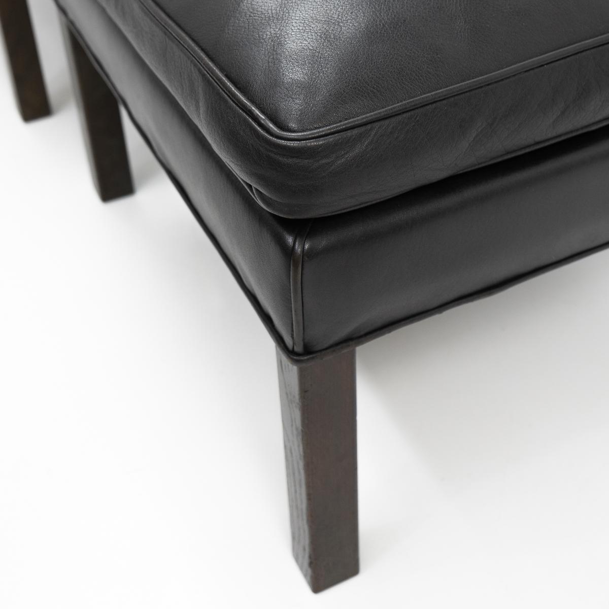 Design Classic Black Leather Wingchair and Footstool by Borge Mogensen, 1960s For Sale 8