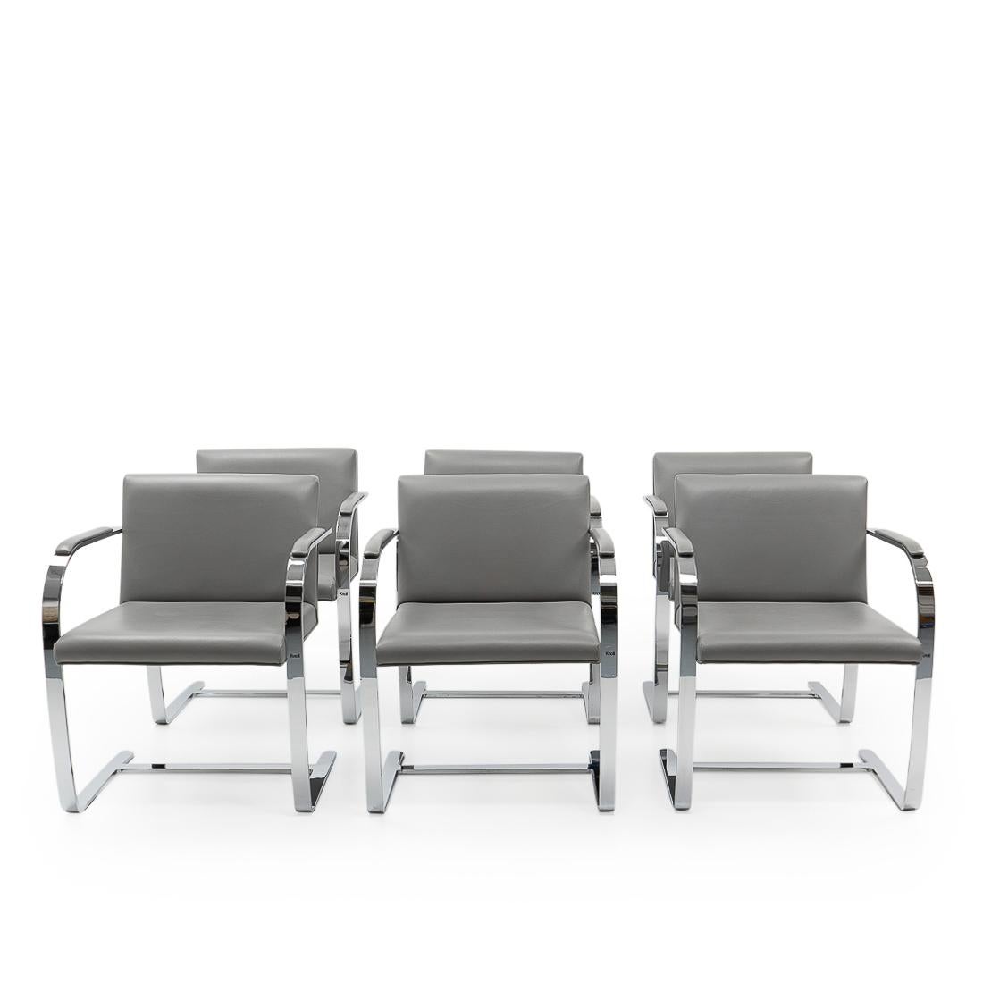 Set of of six BRNO Chairs by Ludwig Mies van der Rohe, produced by Gavina for Knoll during the 1980s.

These cantilever chairs were originally designed during the 1930s for use in the dining room of the Tugendhat villa, located in BRNO (Czech