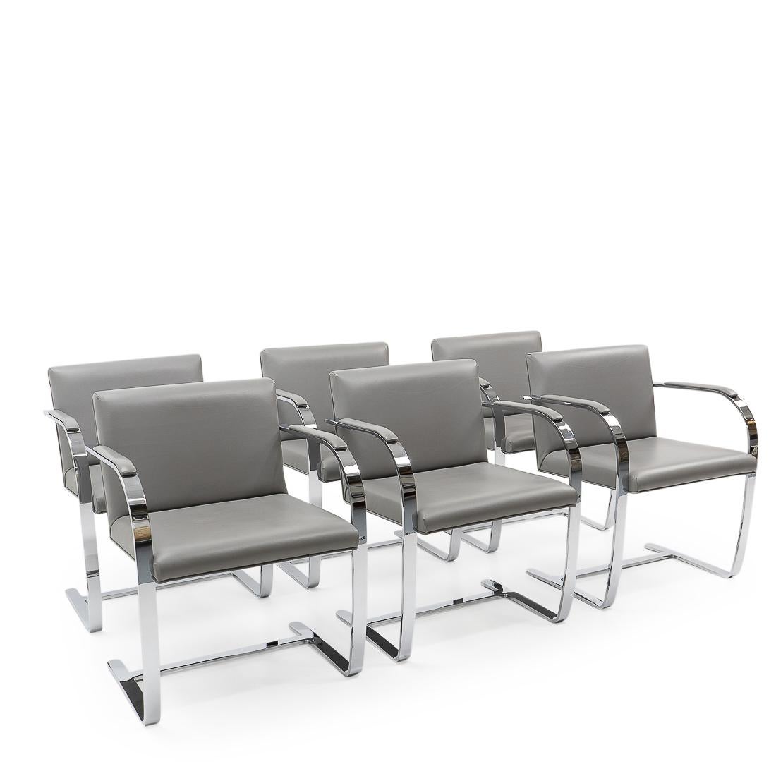 Mid-Century Modern Design Classic: Mies Van Der Rohe, Set of Six Brno Chairs for Knoll, 1980s