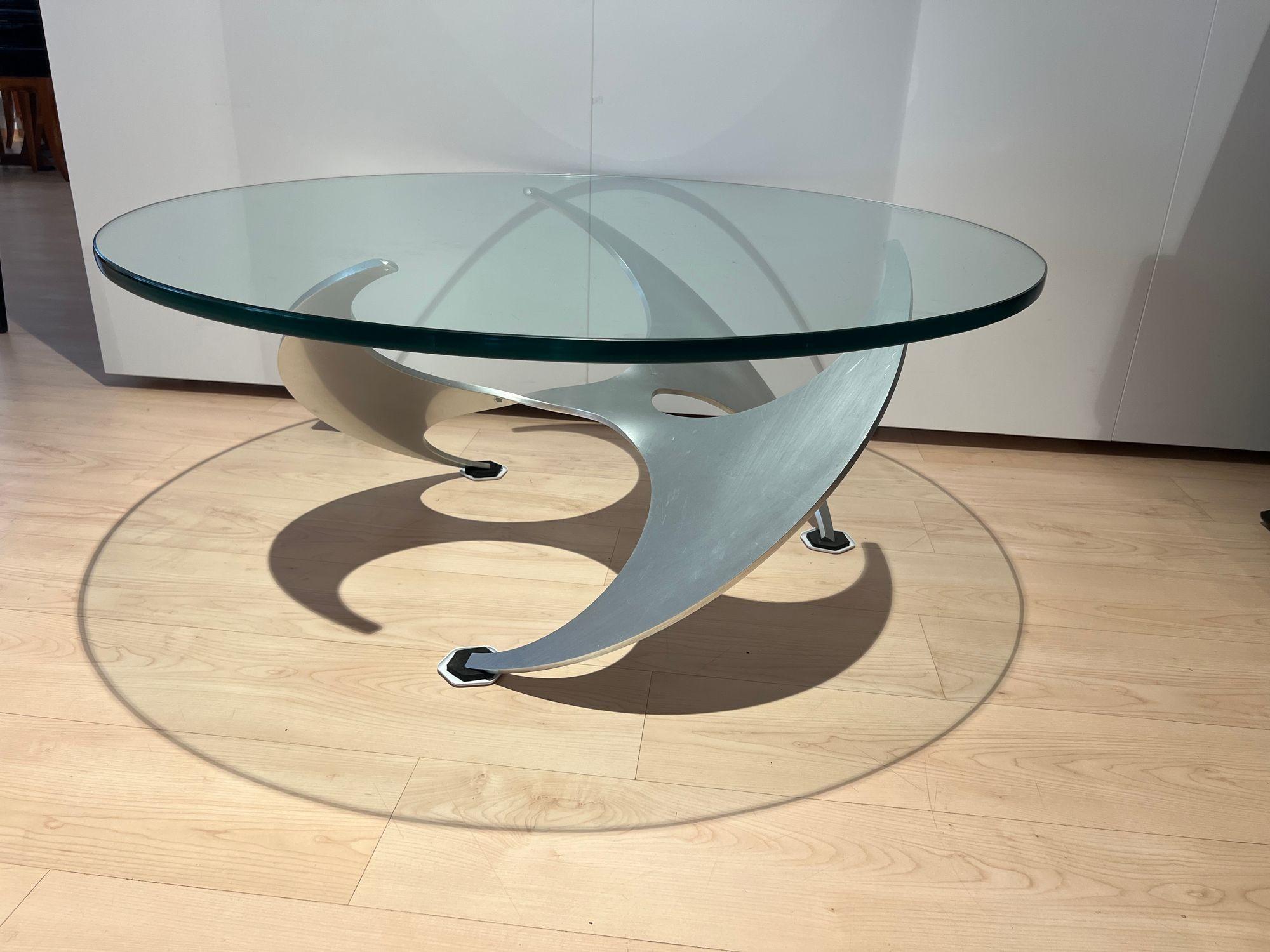 Ère spatiale Table basse Design par Knut Hesterberg, aluminium et verre, Allemagne, années 1960 en vente