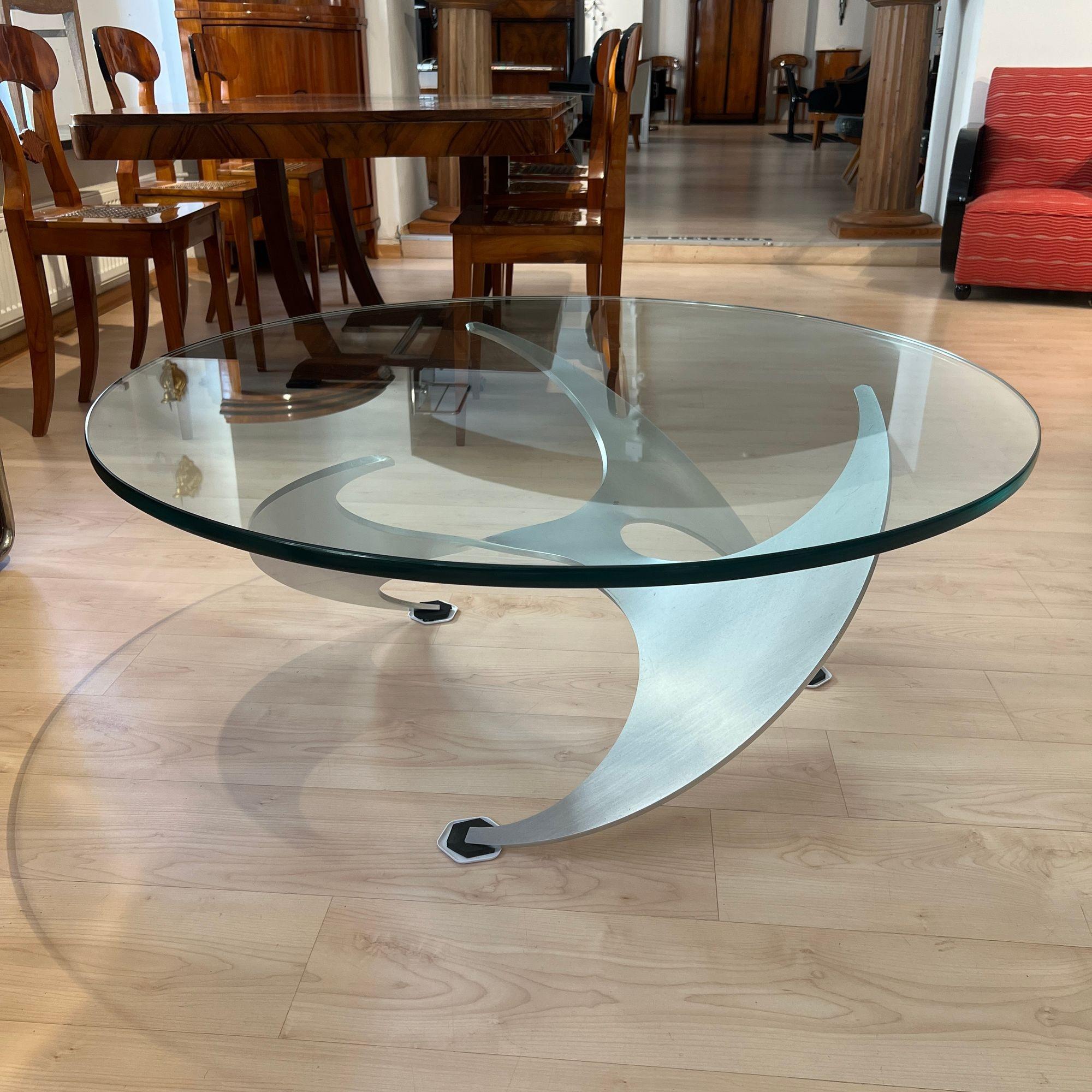 Table basse Design par Knut Hesterberg, aluminium et verre, Allemagne, années 1960 Bon état - En vente à Regensburg, DE