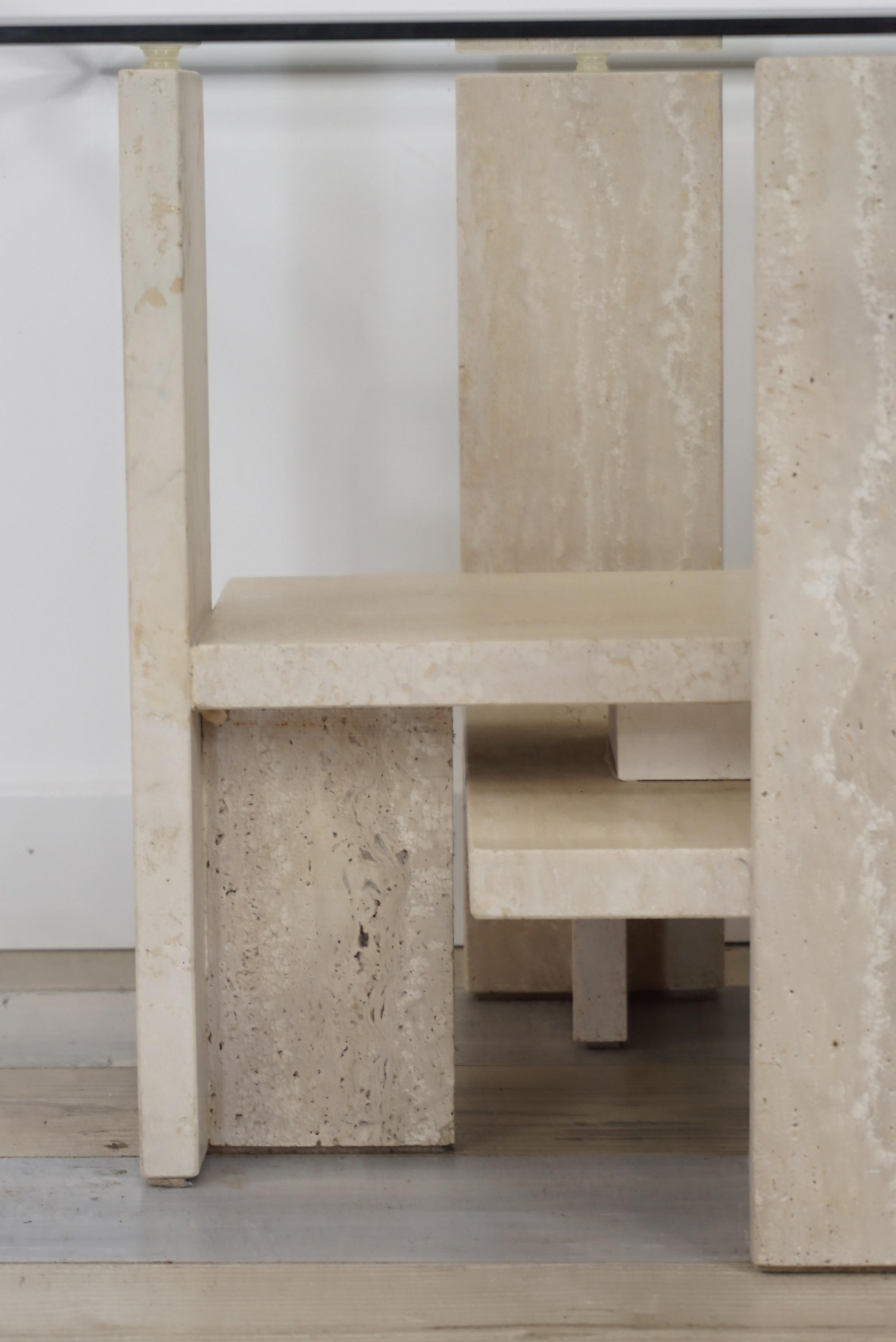 Minimalist Design Coffee Table in Travertine and Glass by Willy Ballez