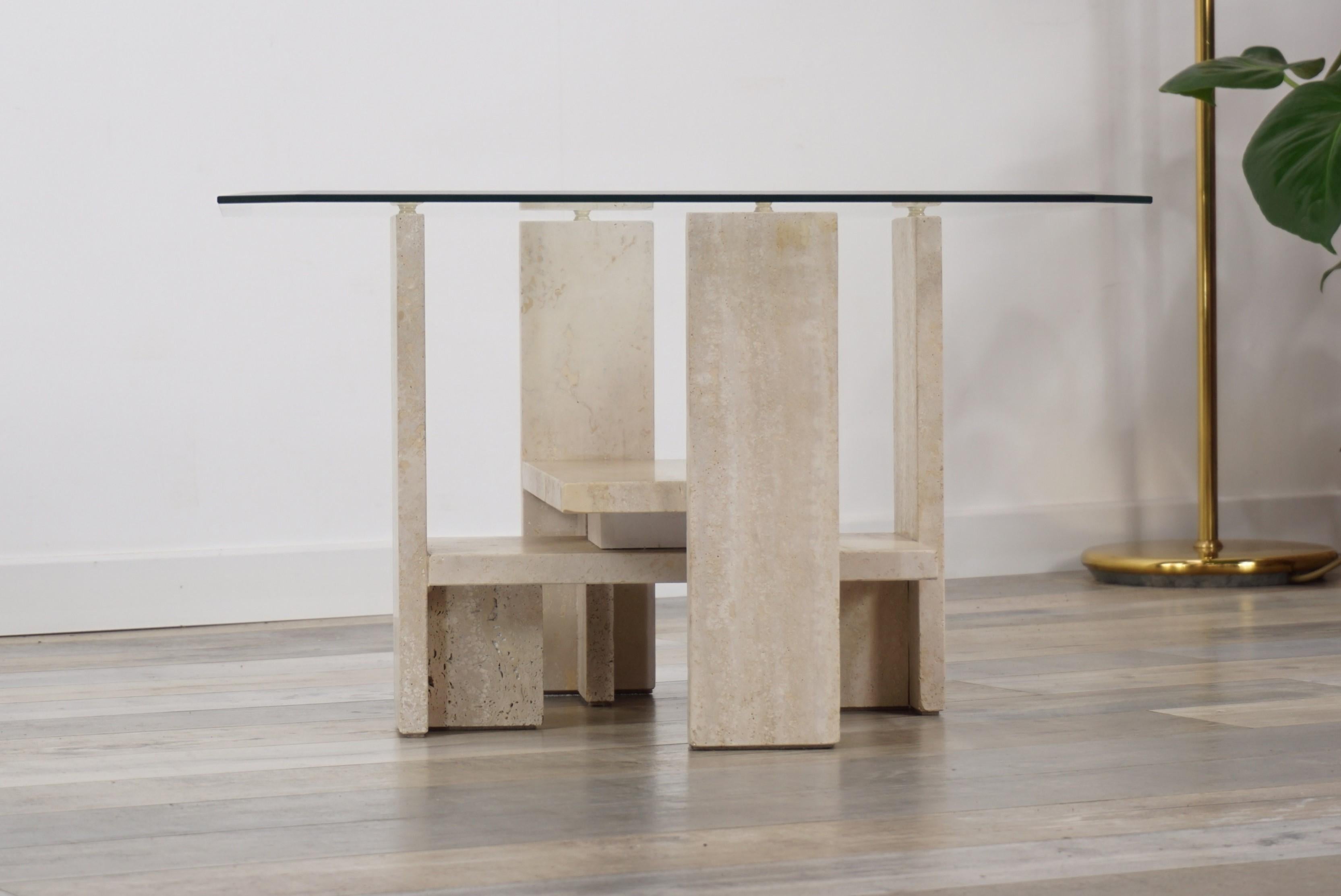 20th Century Design Coffee Table in Travertine and Glass by Willy Ballez