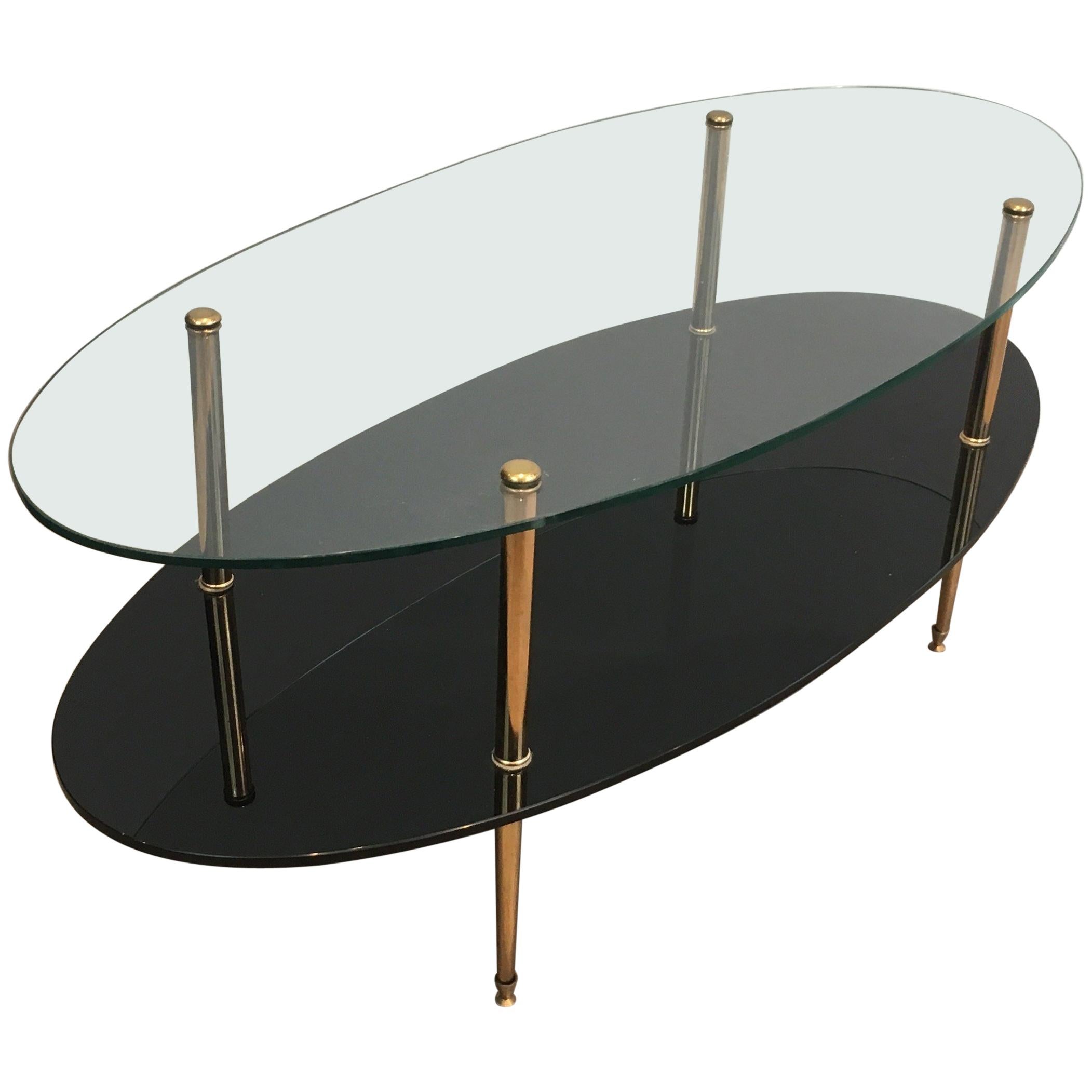 Design Coffee Table Made of Brass, Glass and Black Lacquer Glass