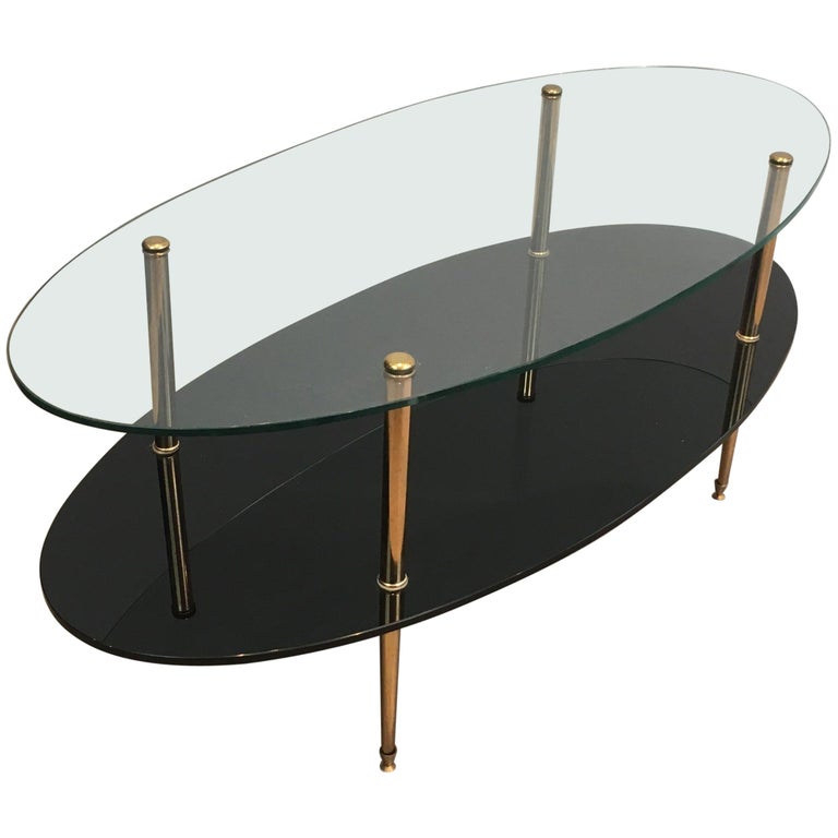 Design Coffee Table Made of Brass, Glass and Black Lacquer Glass at 1stDibs